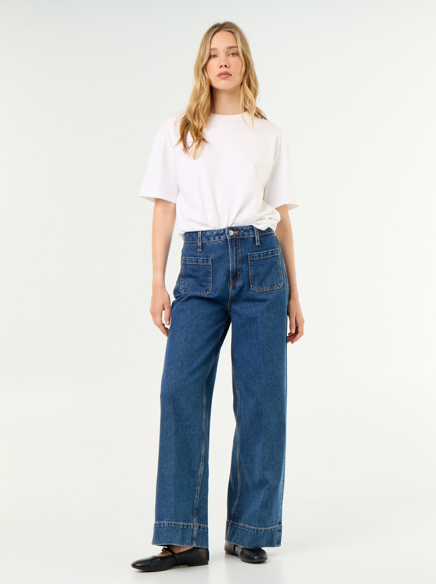 Jean large à taille haute avec poches plaquées - Bleu (GJM27_2)