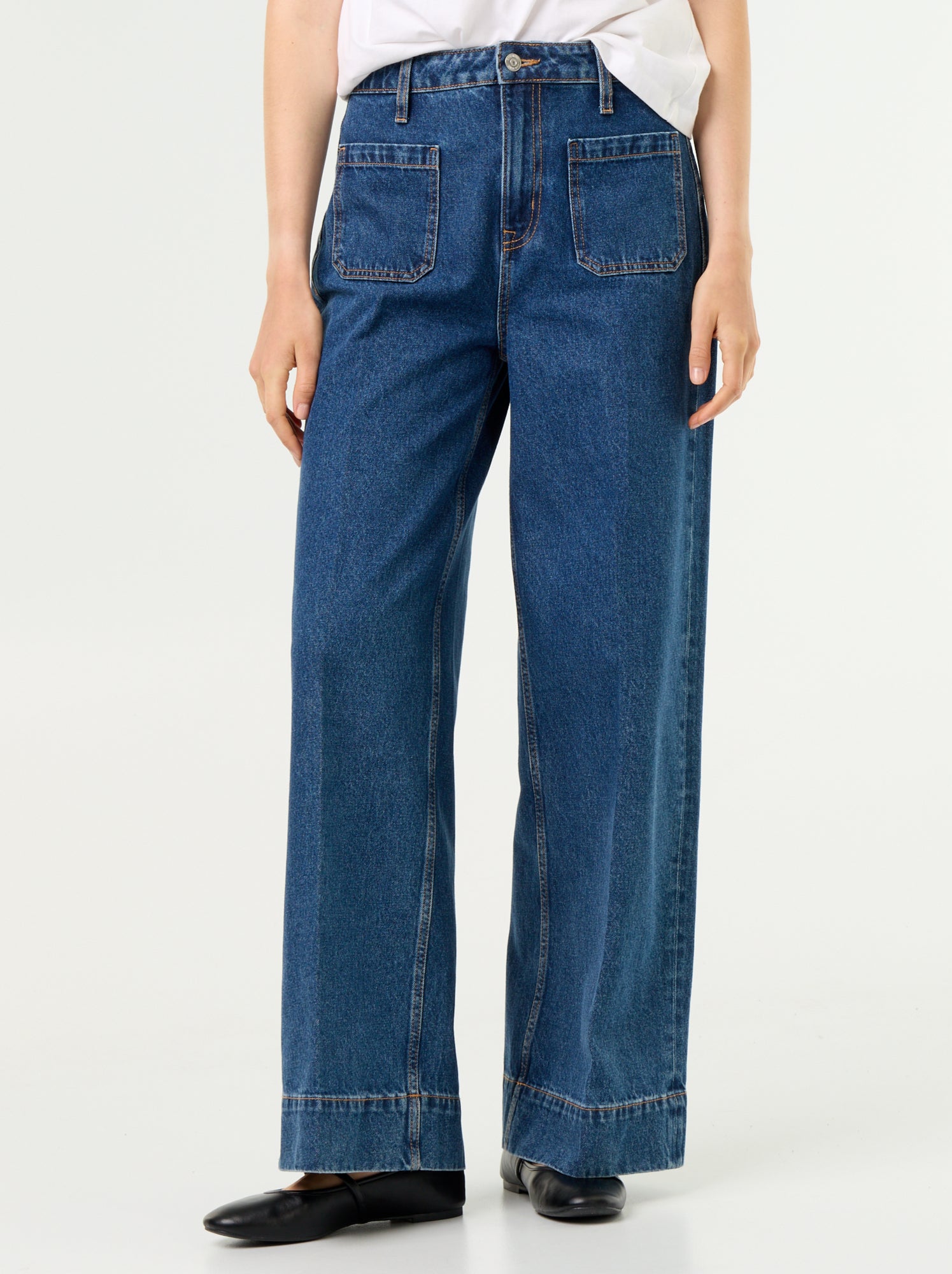 Jean large à taille haute avec poches plaquées - Bleu (GJM27_2)