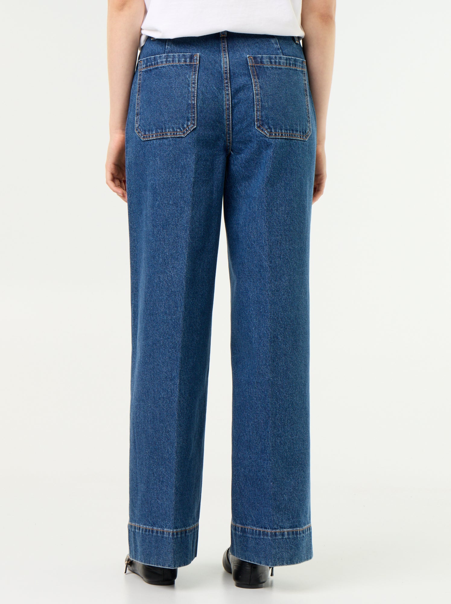 Jean large à taille haute avec poches plaquées - Bleu (GJM27_2)