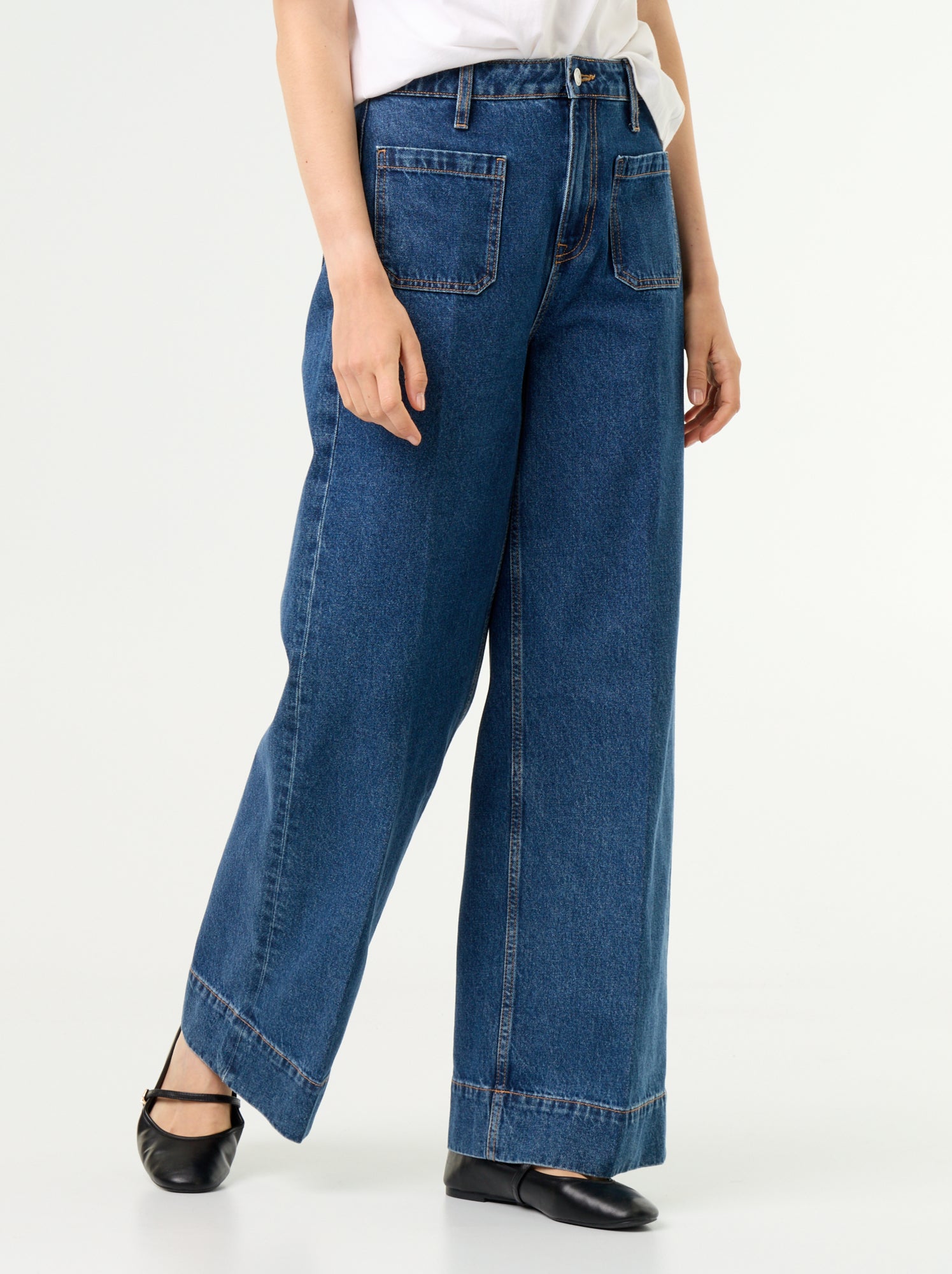 Jean large à taille haute avec poches plaquées - Bleu (GJM27_2)