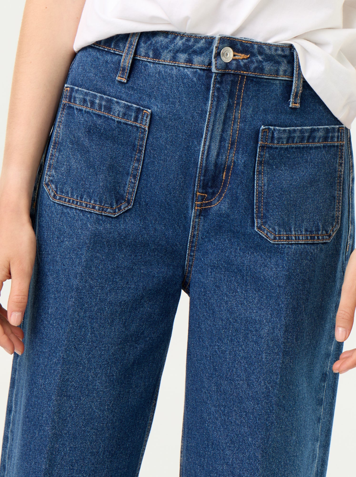 Jean large à taille haute avec poches plaquées - Bleu (GJM27_2)