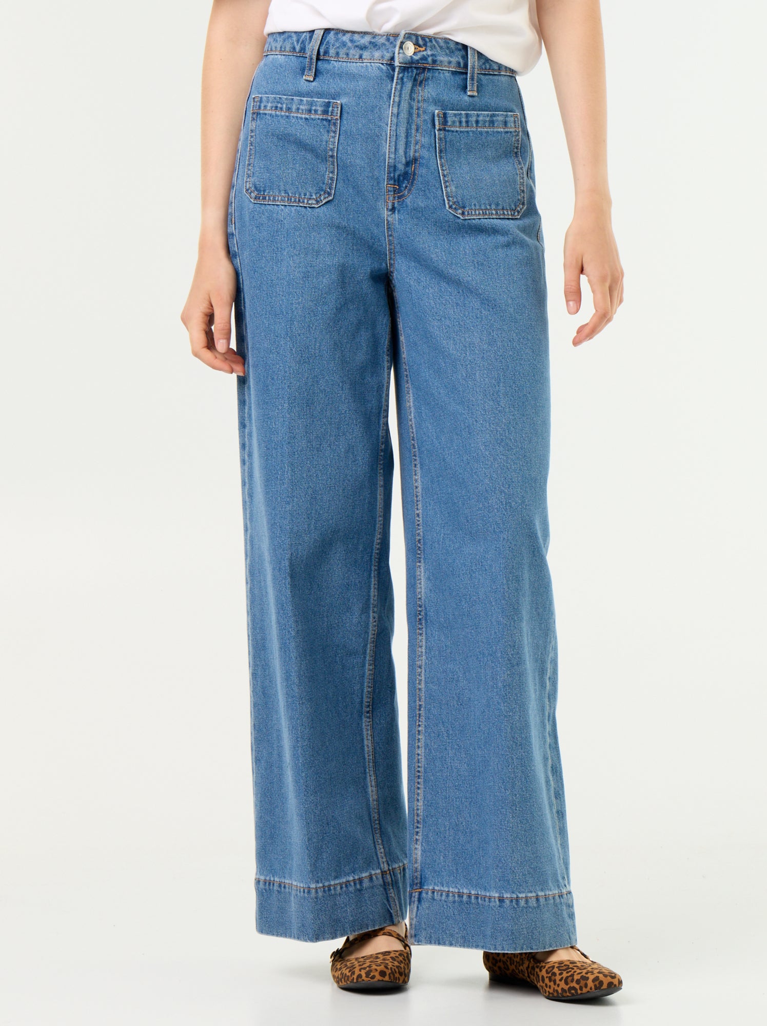Jean large à taille haute avec poches plaquées - Bleu (GJM27_7)