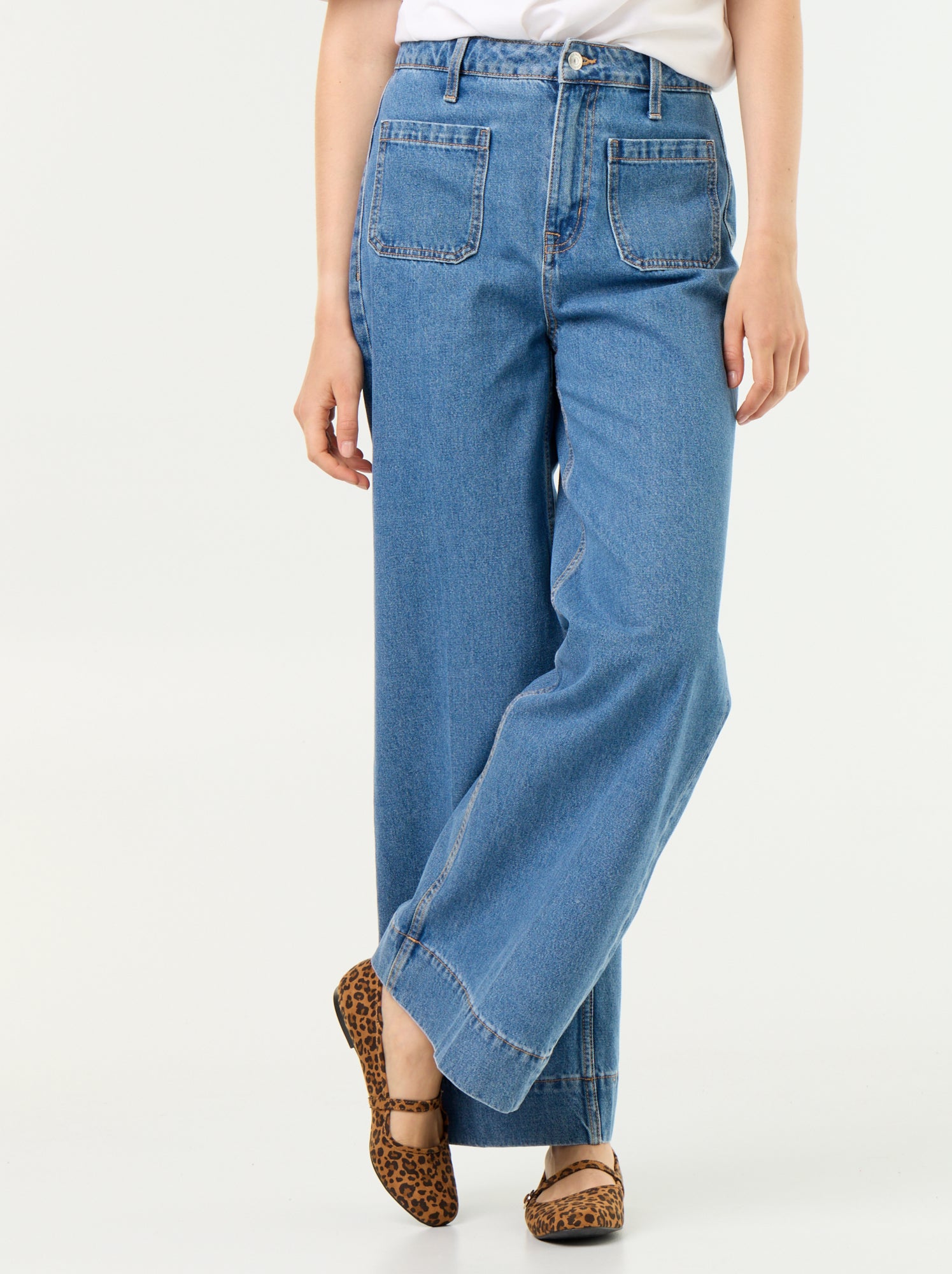 Jean large à taille haute avec poches plaquées - Bleu (GJM27_7)