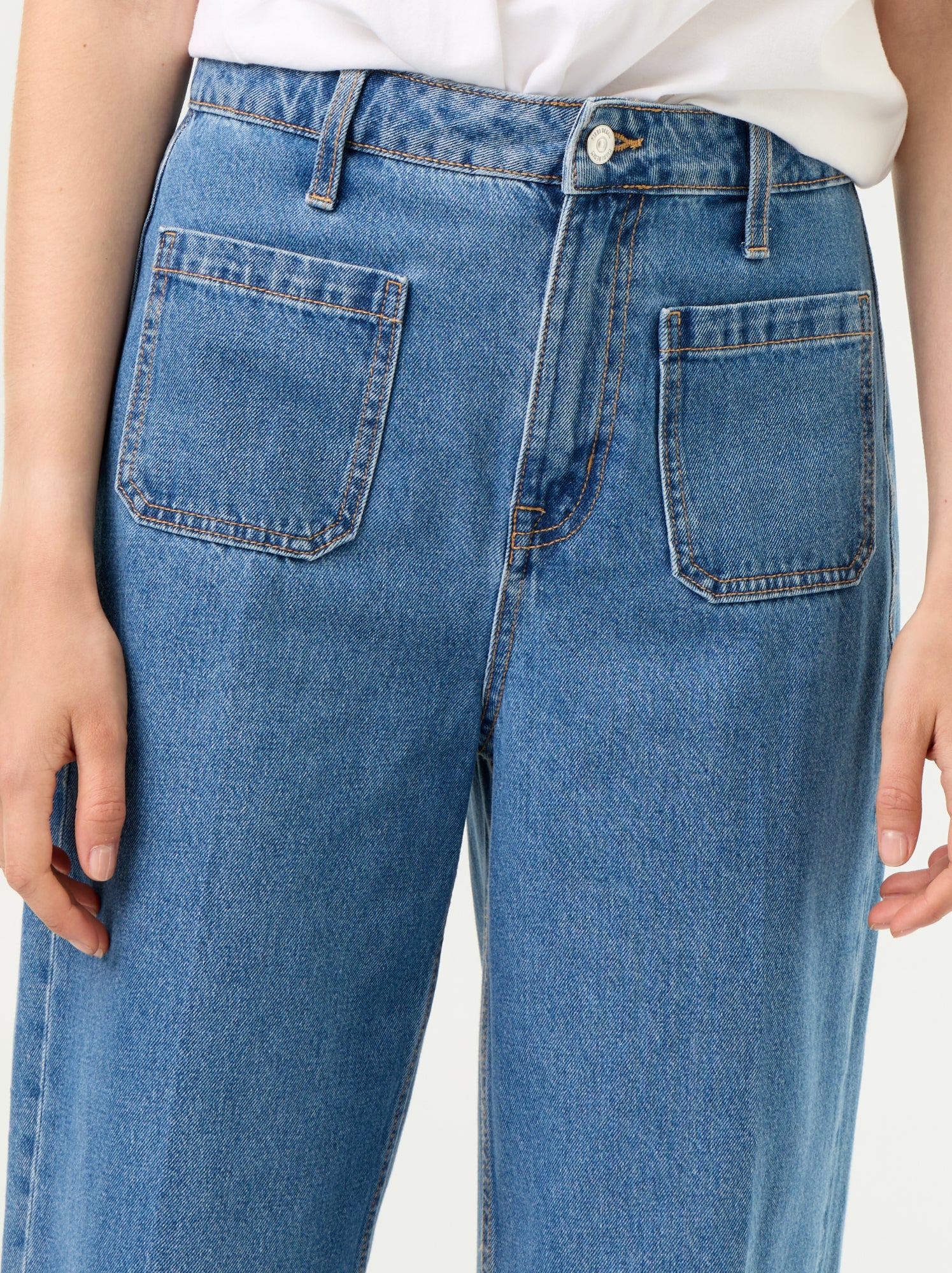 Jean large à taille haute avec poches plaquées - Bleu (GJM27_7)