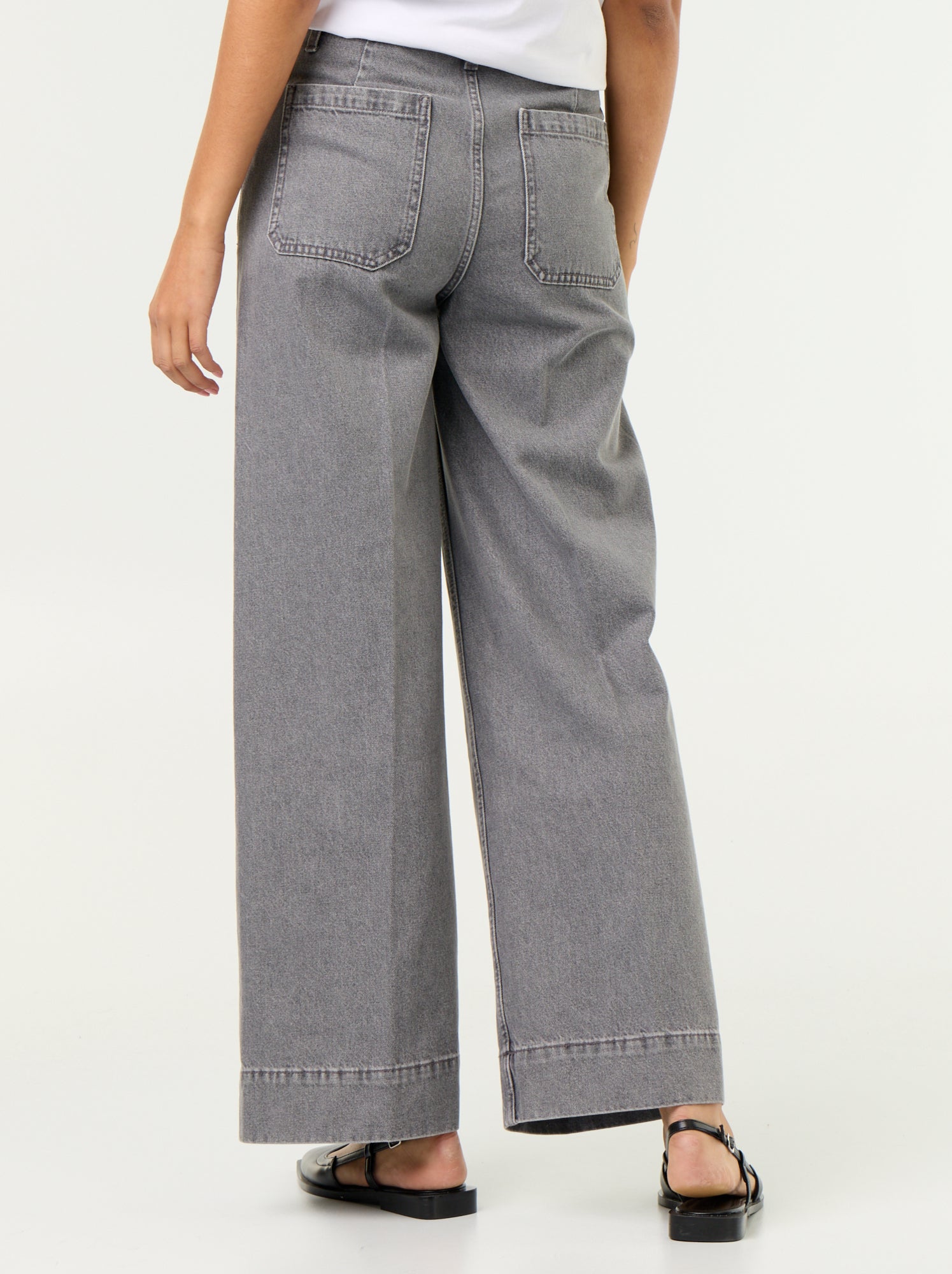 Jean large à taille haute avec poches plaquées - Gris