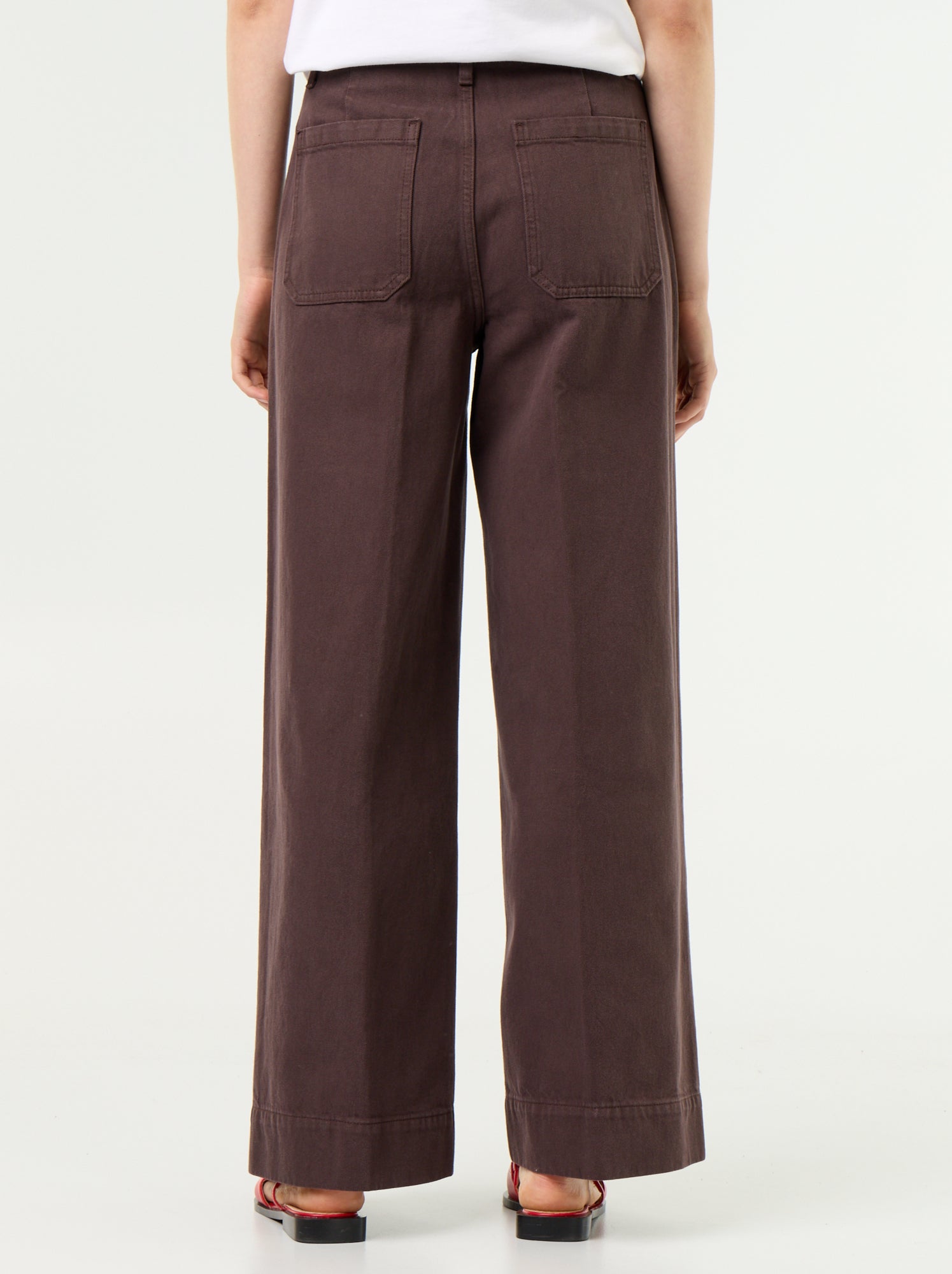 Jean large à taille haute avec poches plaquées - Marron