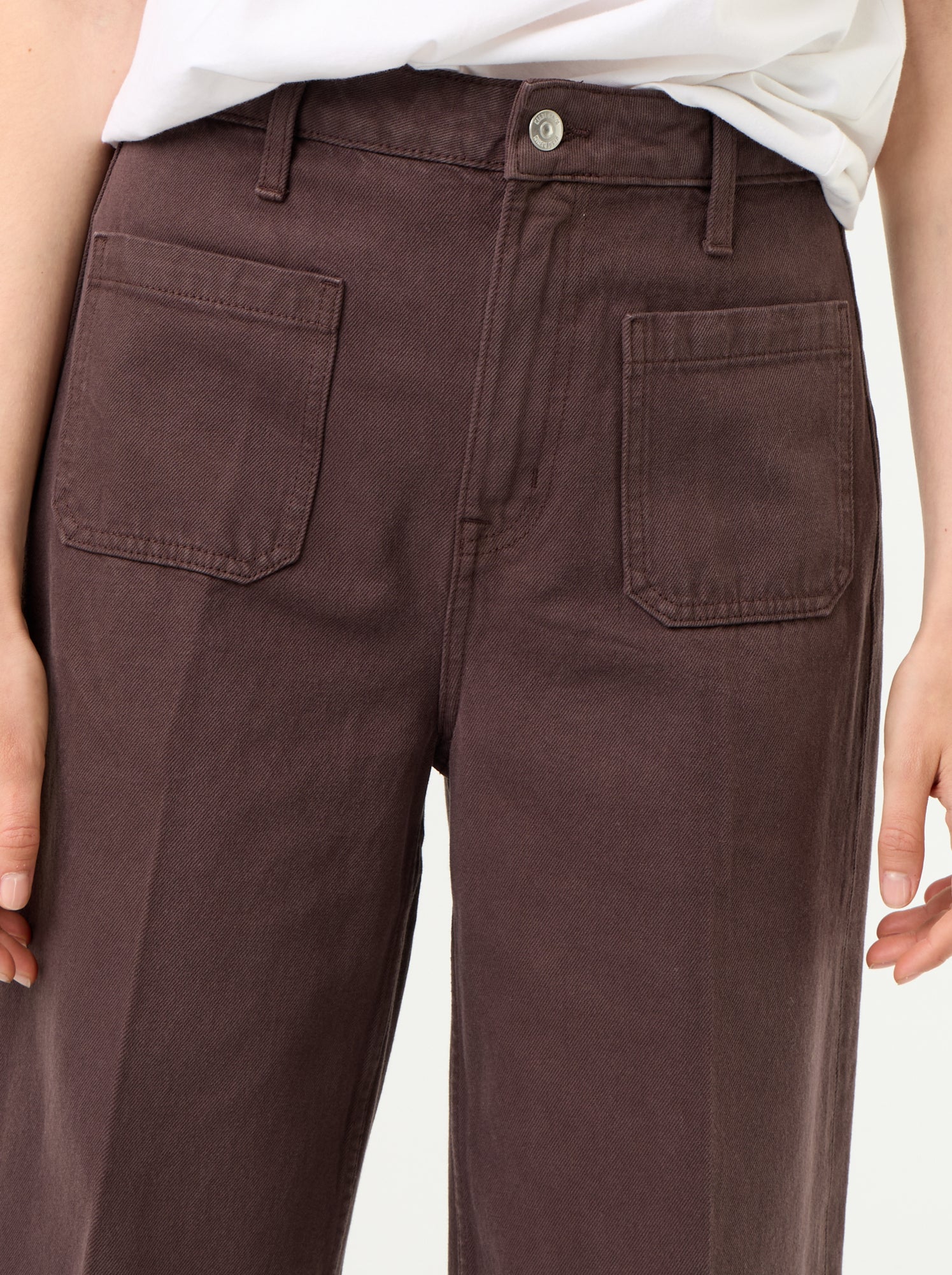 Jean large à taille haute avec poches plaquées - Marron