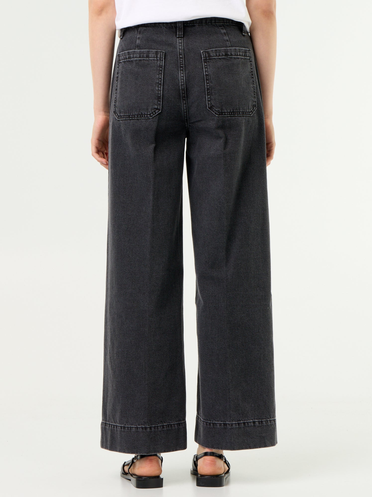 Jean large à taille haute avec poches plaquées - Noir