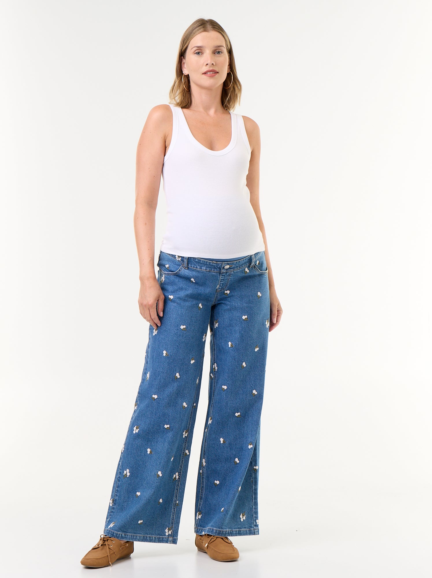 Jean large de maternité avec motif - Bleu