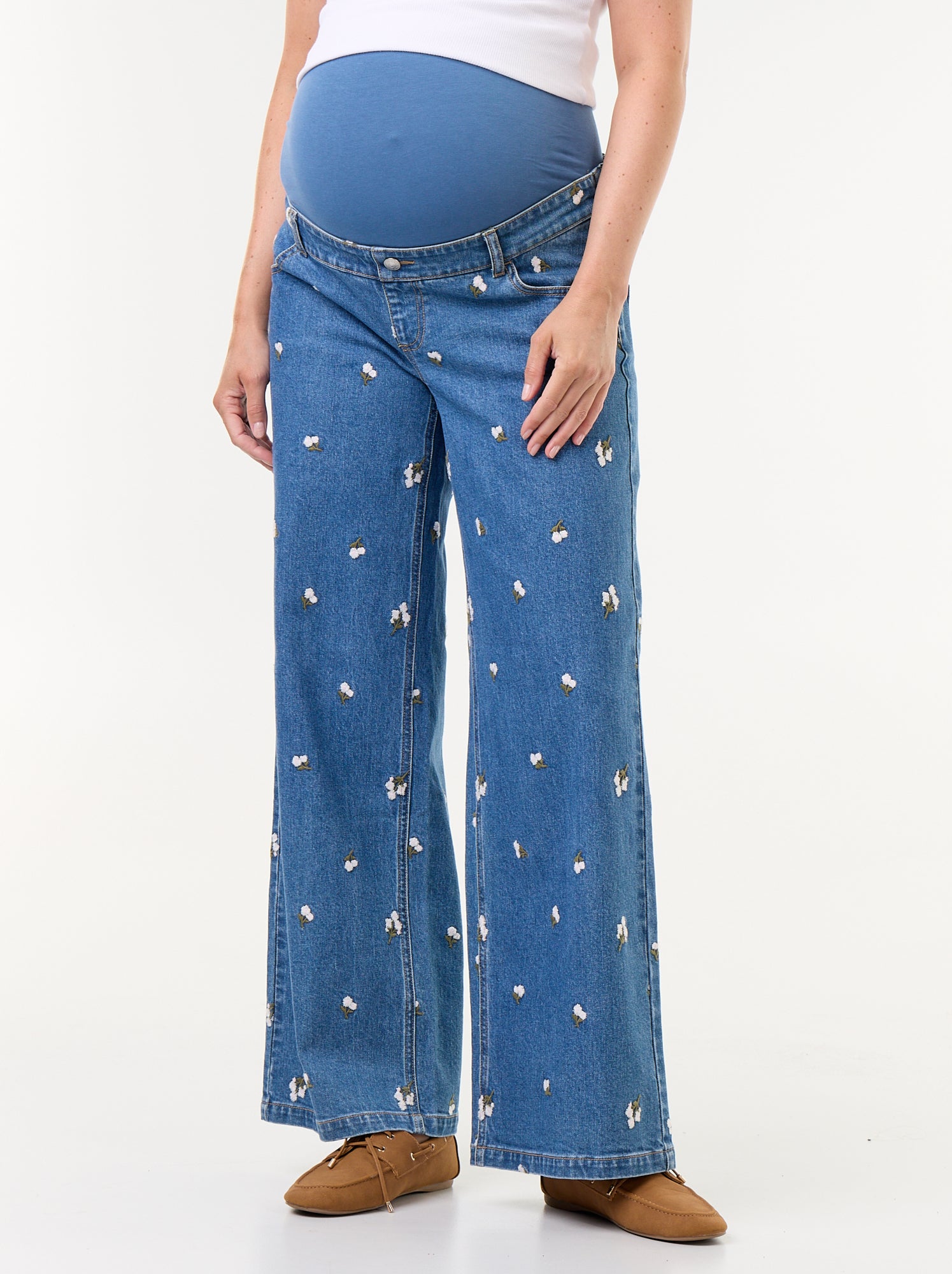 Jean large de maternité avec motif - Bleu