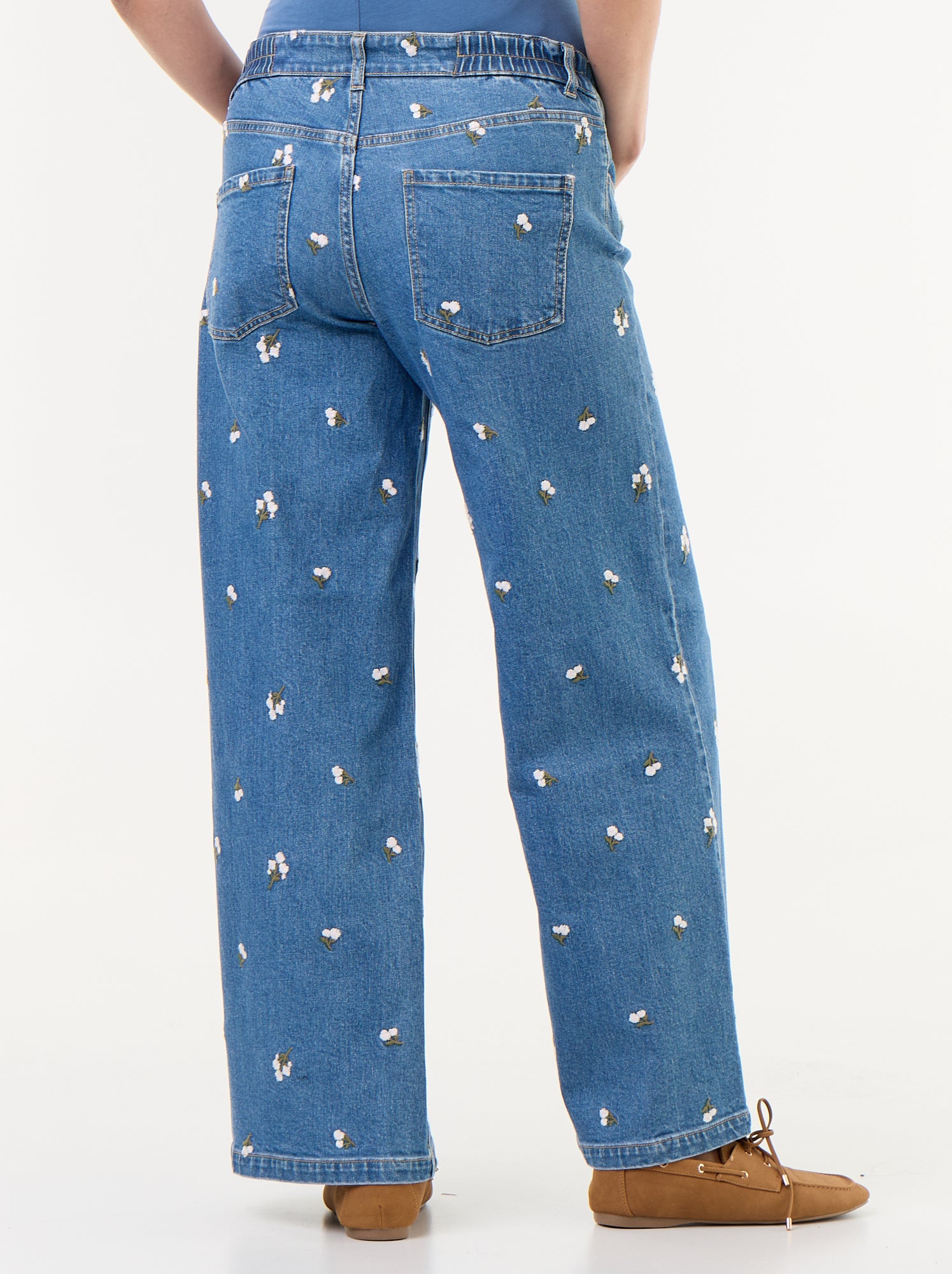 Jean large de maternité avec motif - Bleu