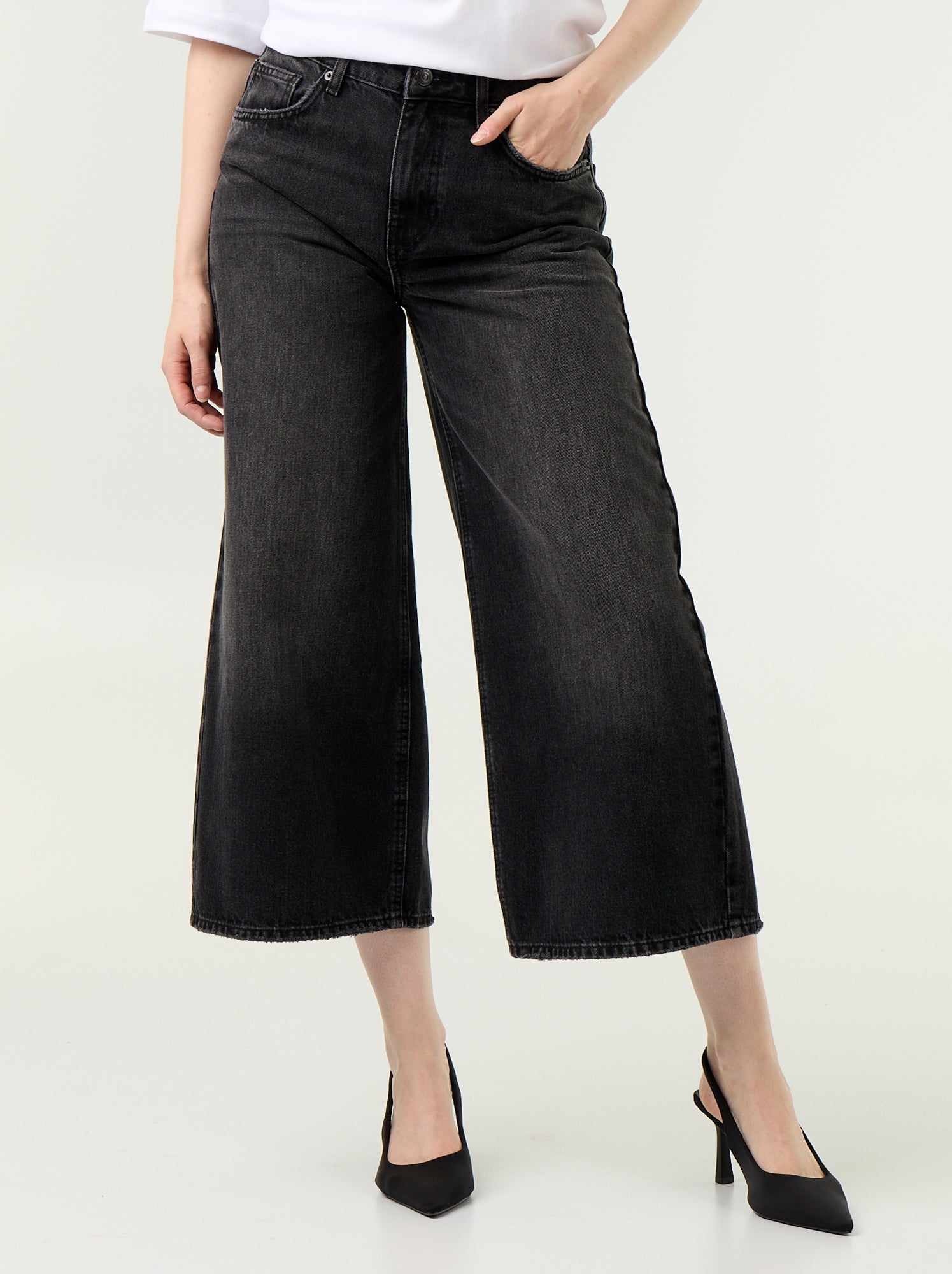 Jean large taille haute - Noir