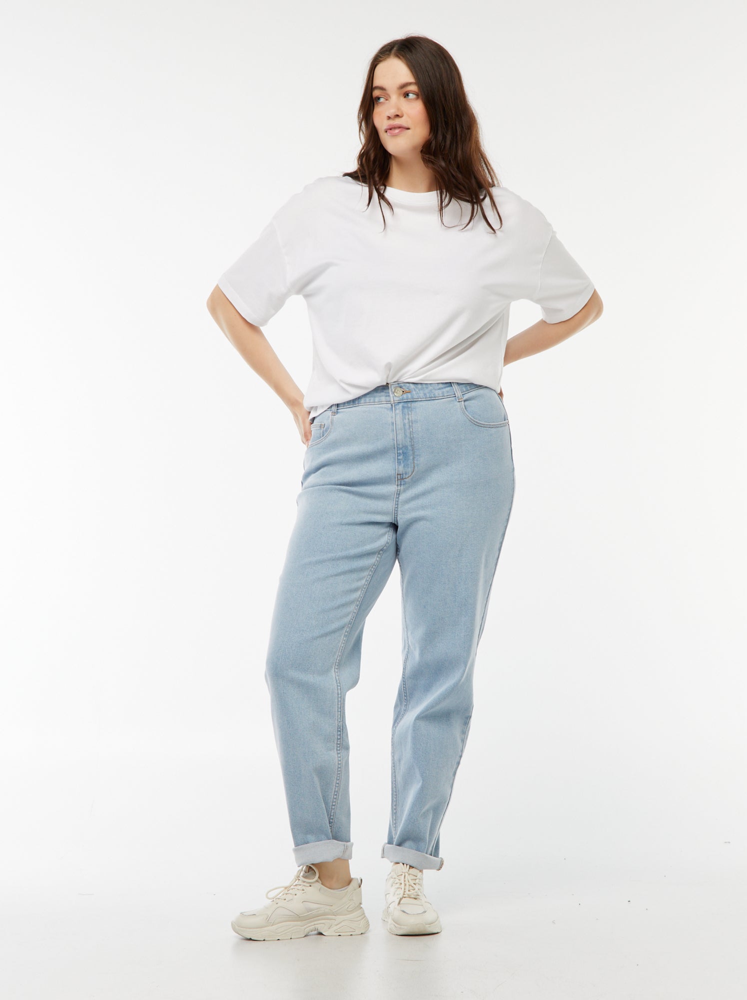Jean mom taille haute  - L28 - Bleu (DOQ92_4)