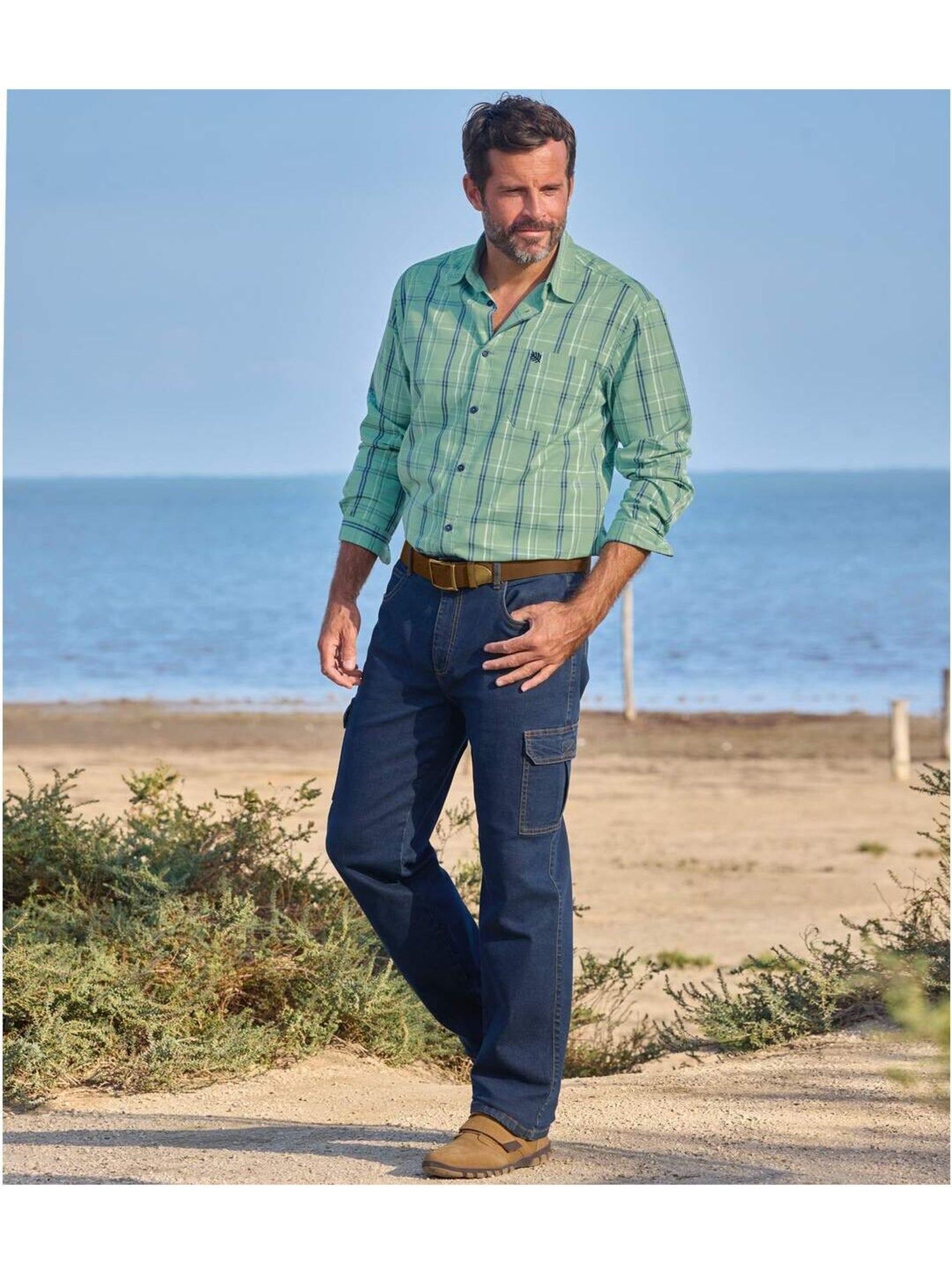 Jean regular cargo taille semi-elastiquée   - atlas for men - Bleu