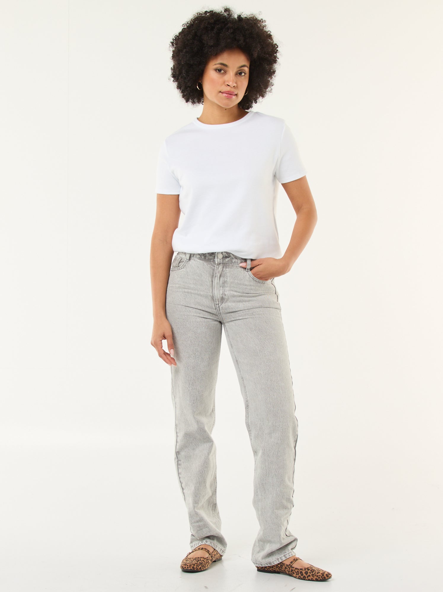 Jean straight / coupe droite à taille haute - L32 - Gris