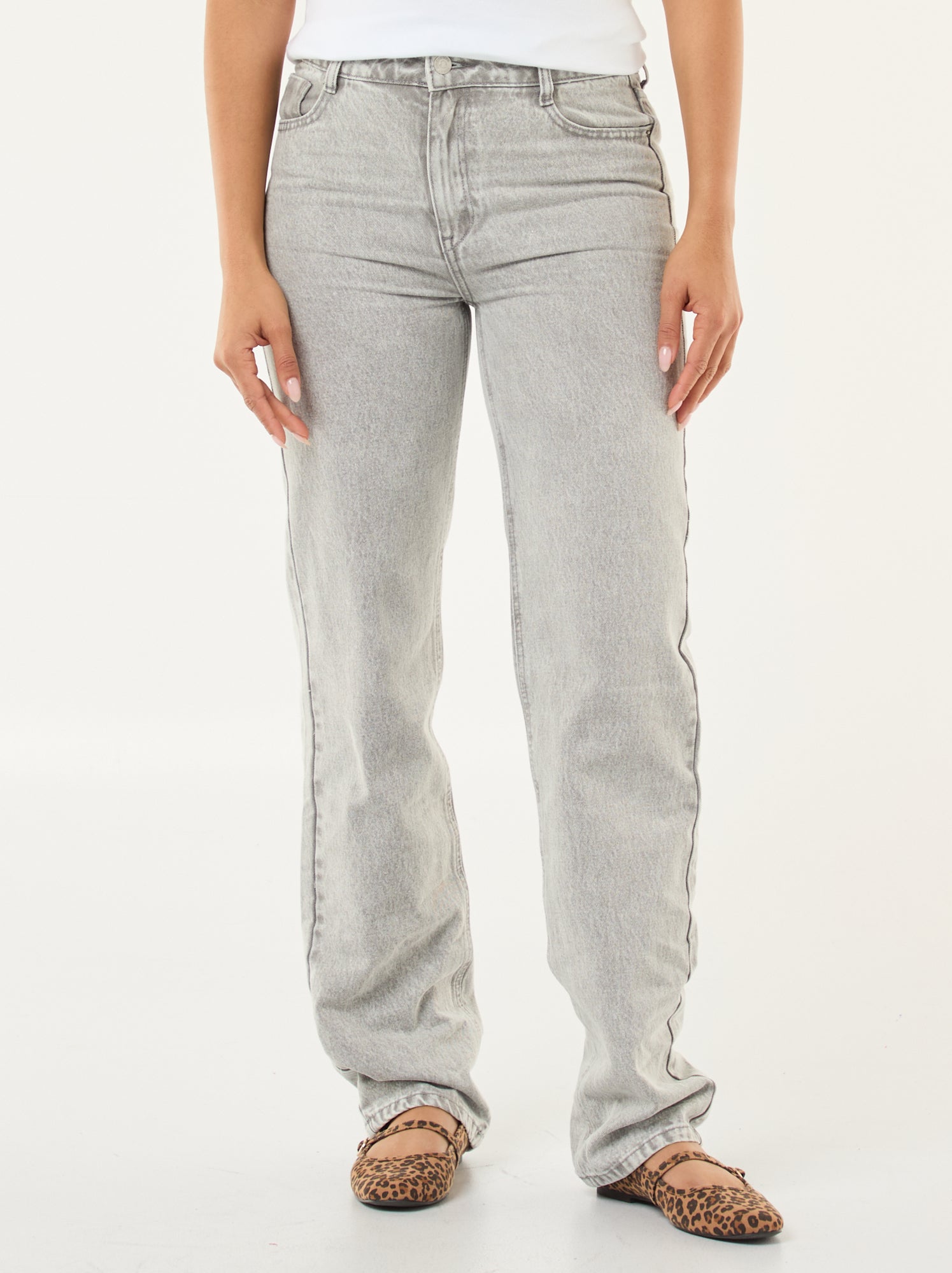 Jean straight / coupe droite à taille haute - L32 - Gris