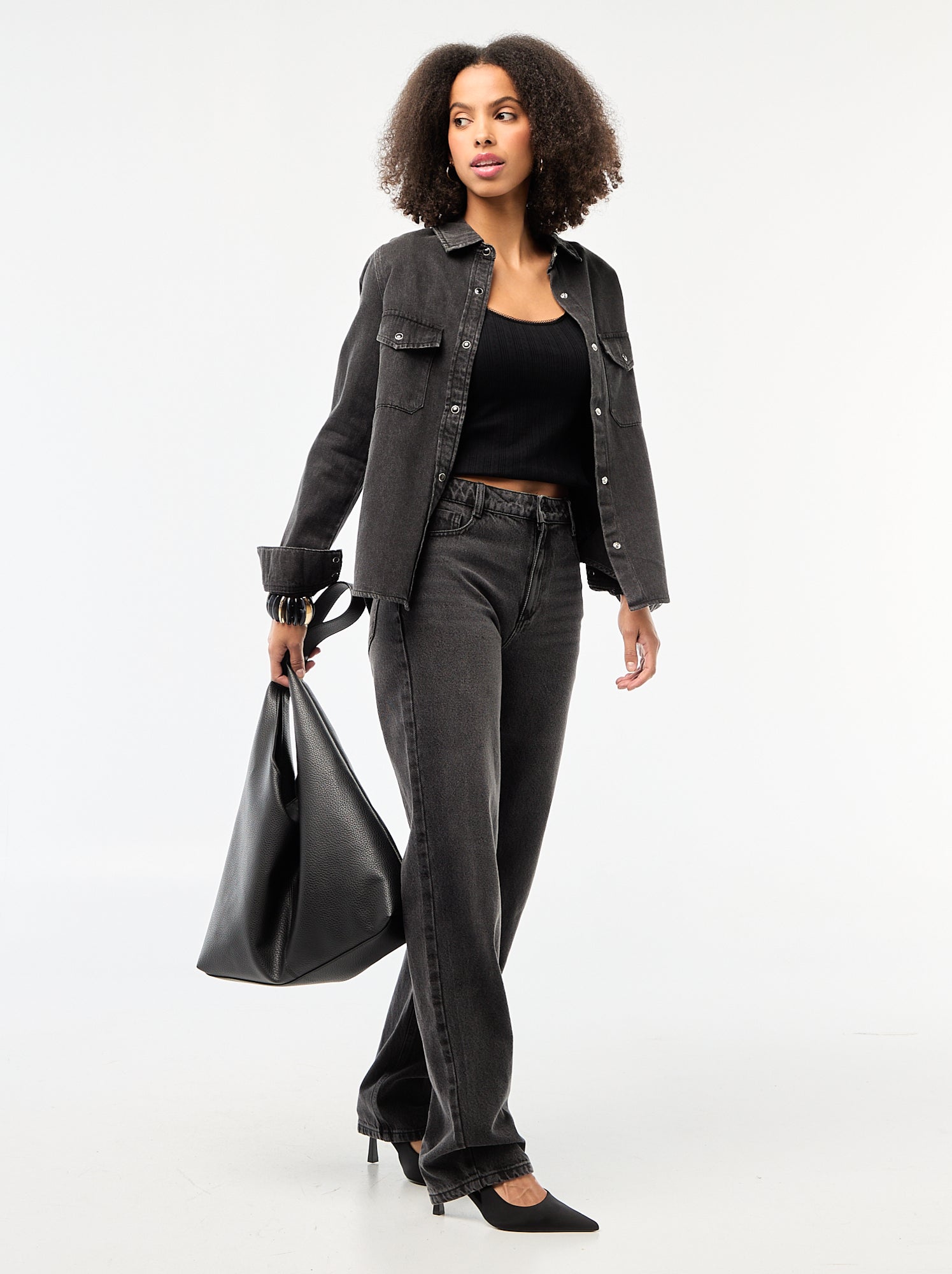 Jean straight / coupe droite à taille haute - L32 - Noir
