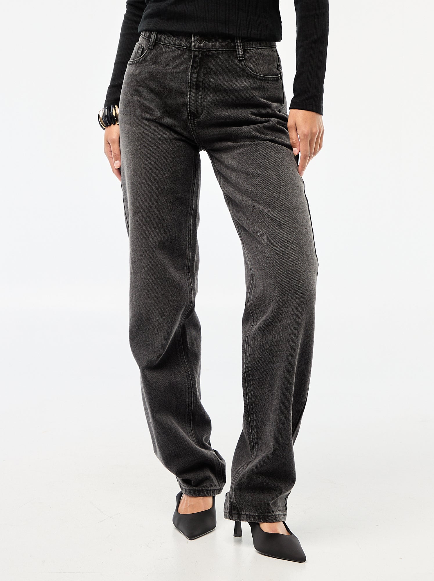 Jean straight / coupe droite à taille haute - L32 - Noir