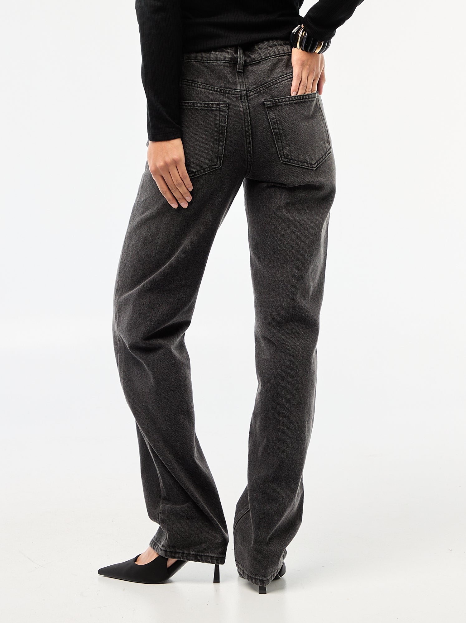 Jean straight / coupe droite à taille haute - L32 - Noir