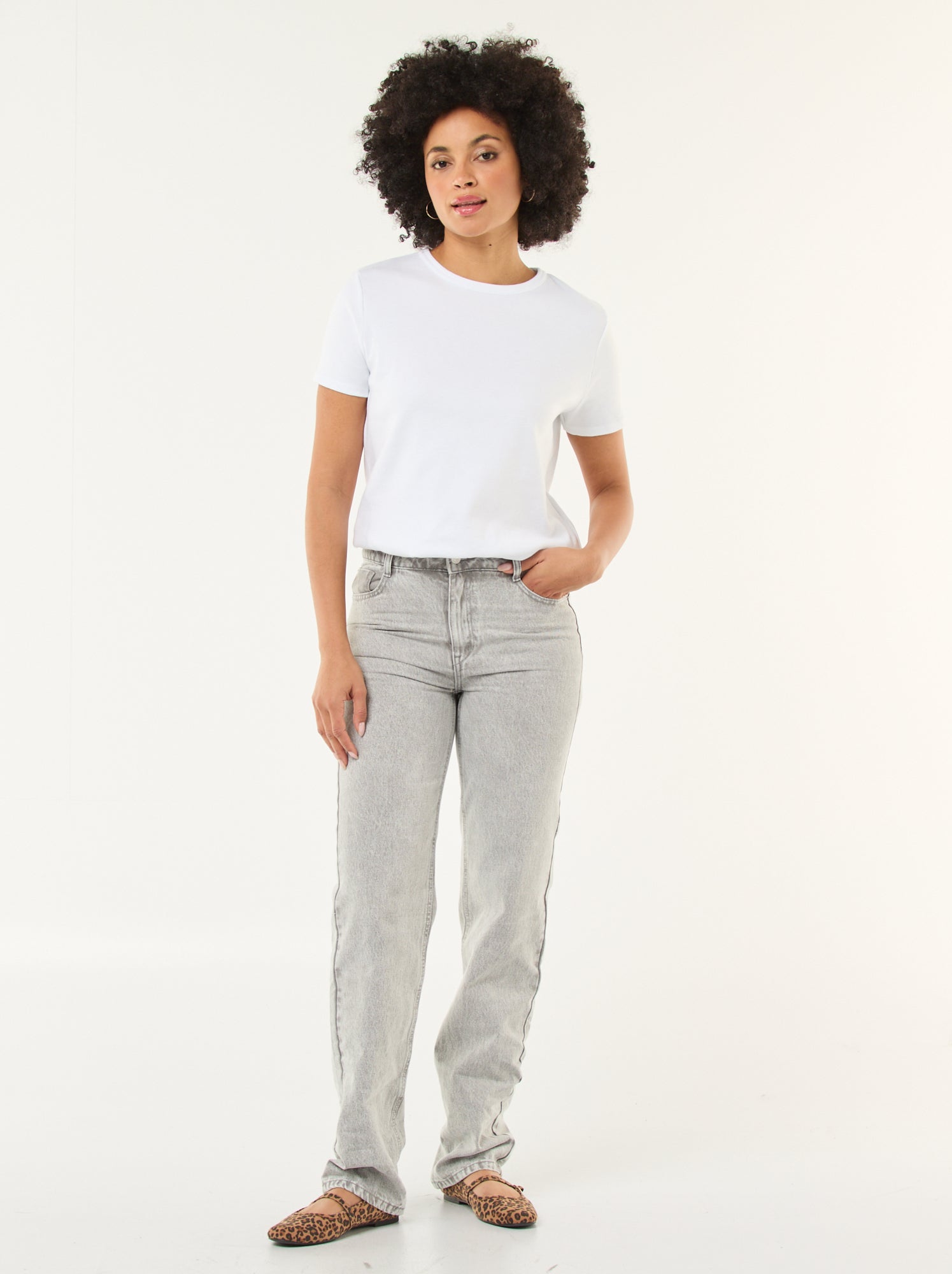 Jean straight regular fit en coton - L28 - Gris