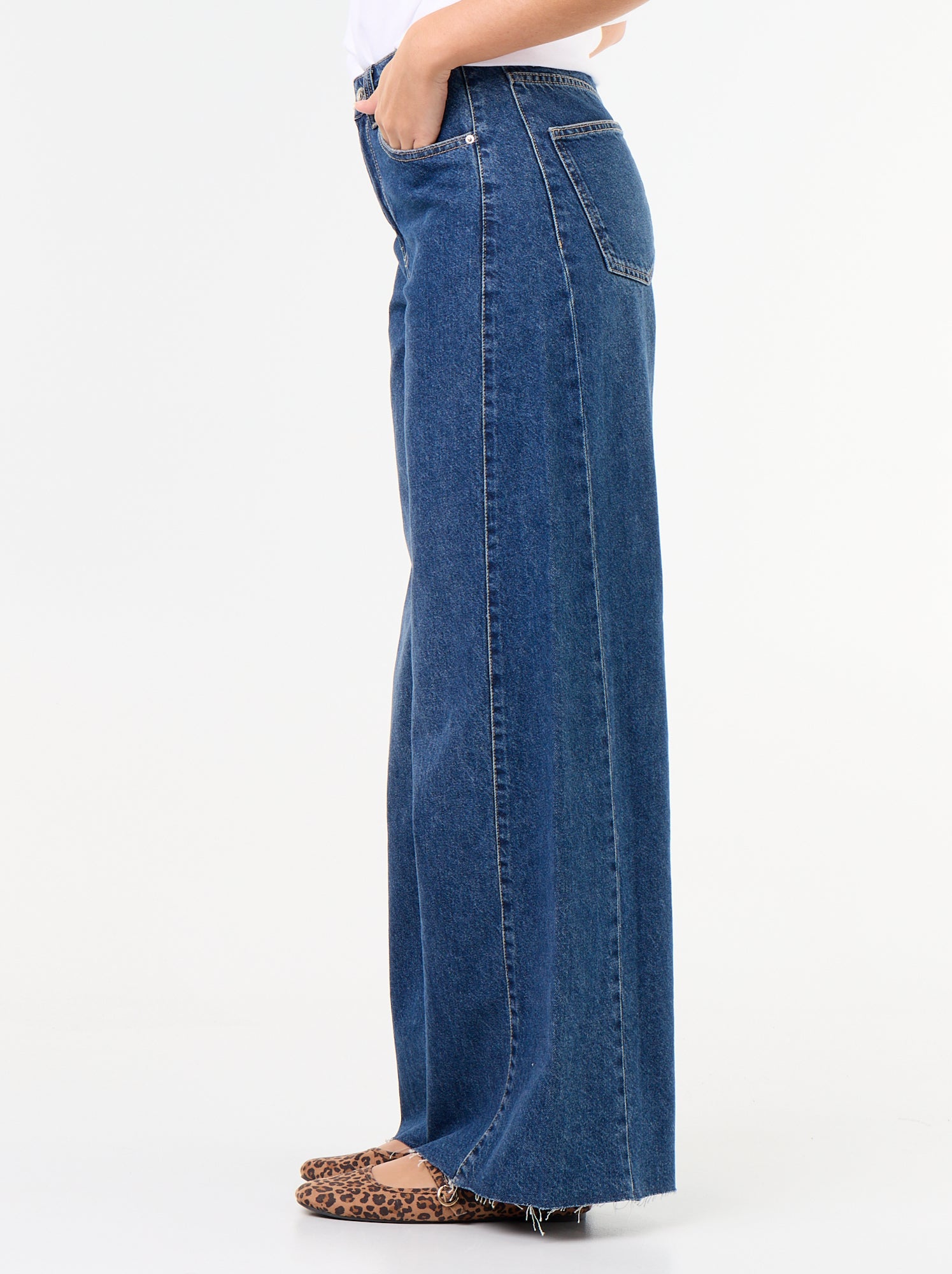Jean wide leg avec bord à cru - Bleu