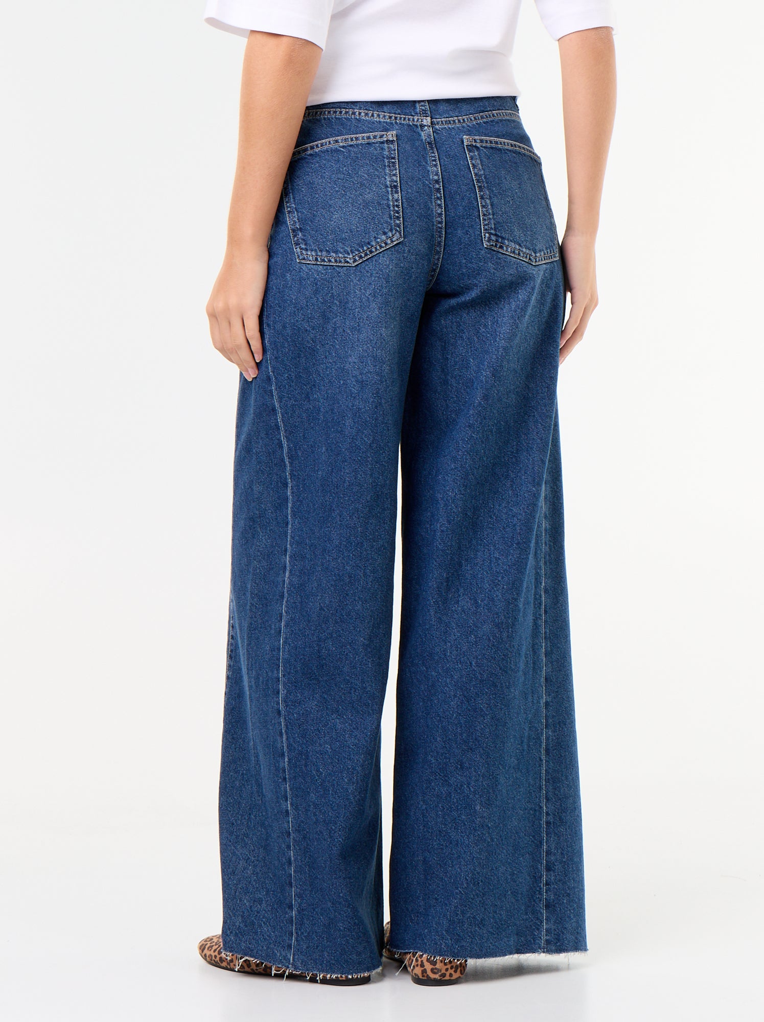 Jean wide leg avec bord à cru - Bleu