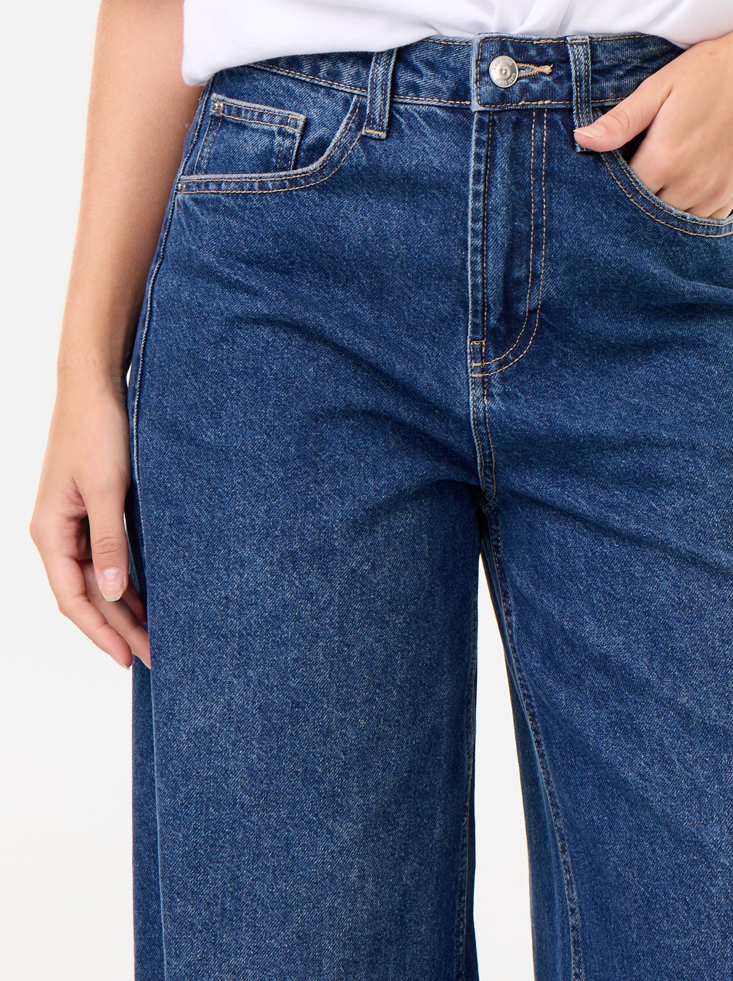 Jean wide leg avec bord à cru - Bleu