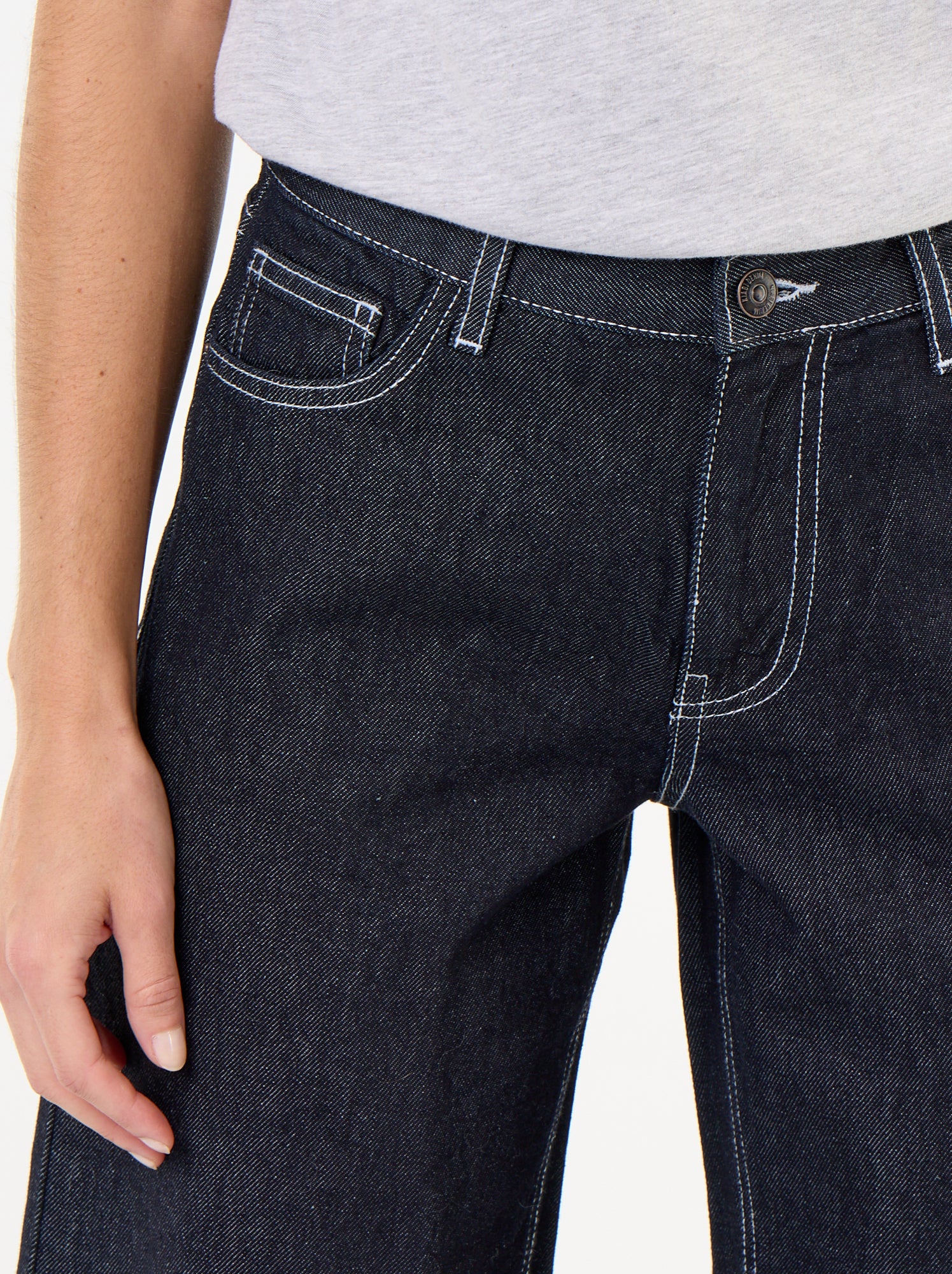 Jean wide leg avec étoiles brodées sur poches arrières - Bleu (GKD60_1)