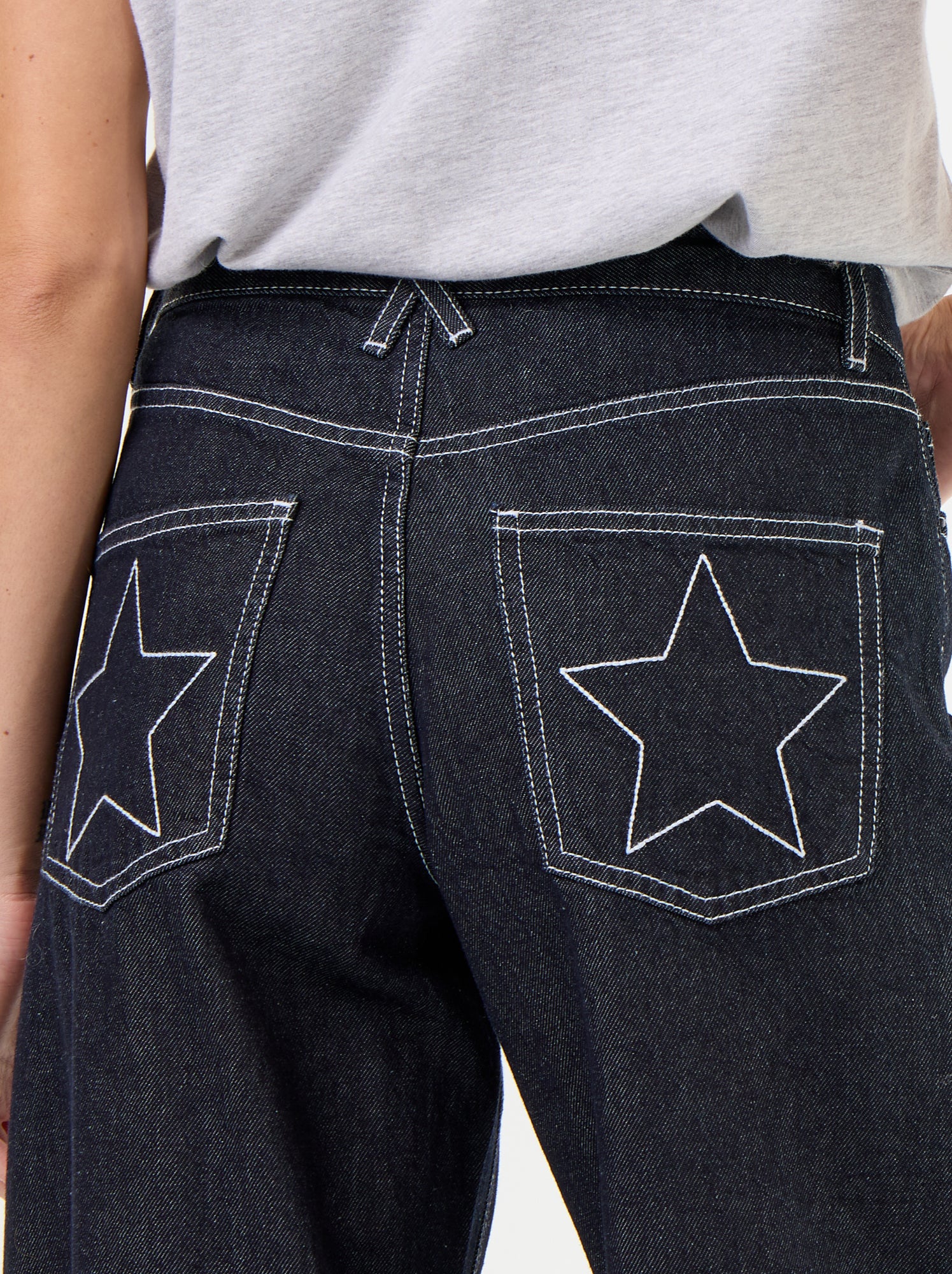Jean wide leg avec étoiles brodées sur poches arrières - Bleu (GKD60_1)