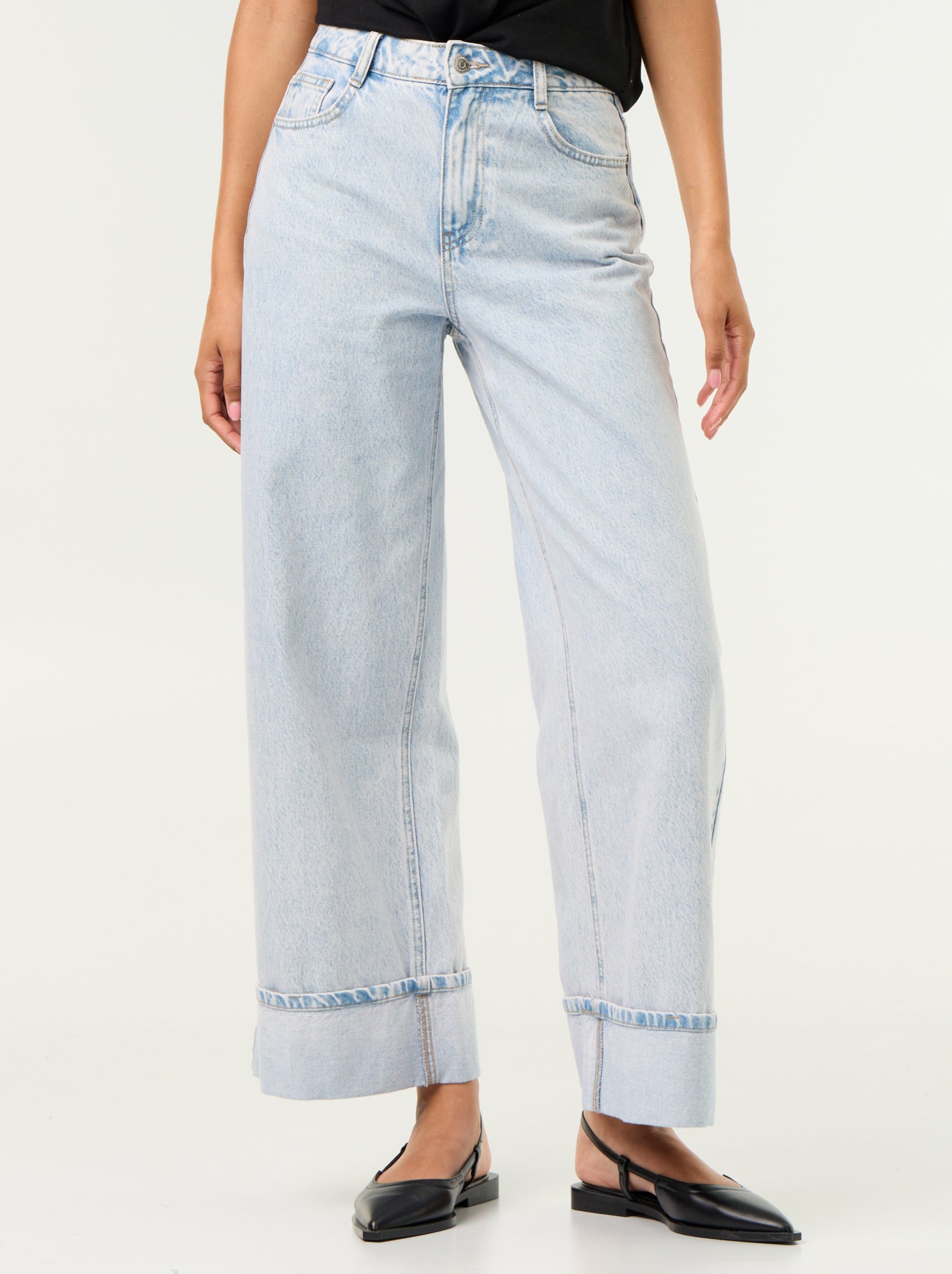 Jean wide leg avec revers à la base - Bleu (GJM62_2)
