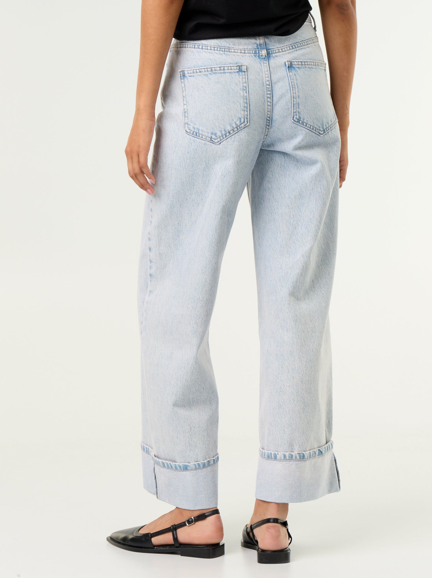 Jean wide leg avec revers à la base - Bleu (GJM62_2)