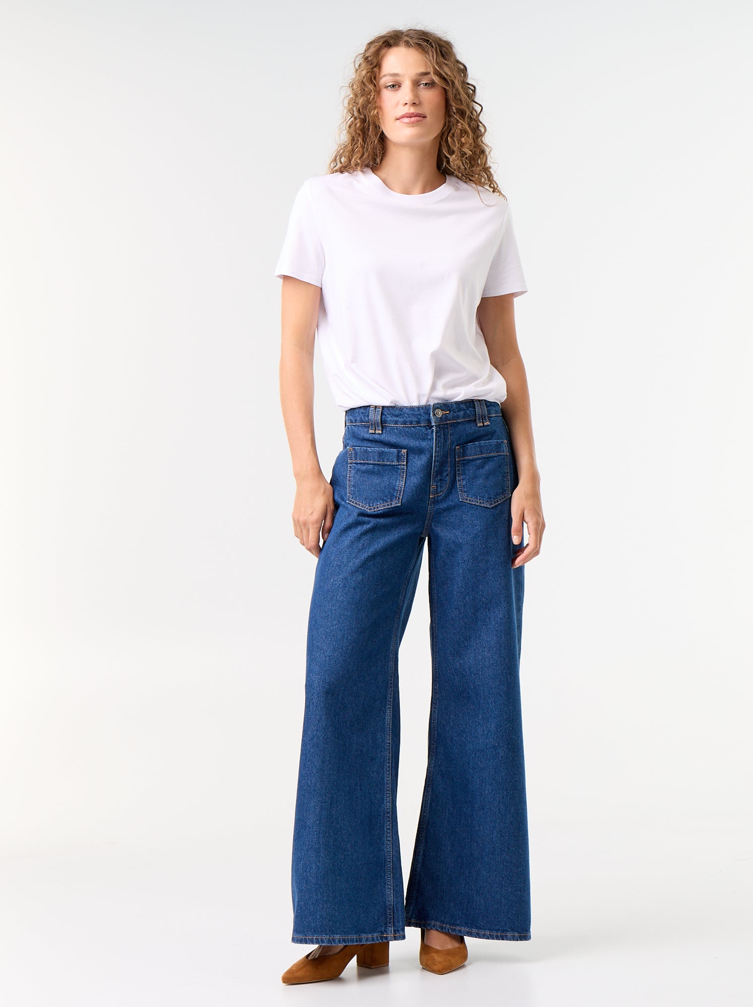 Jean wide leg / coupe large avec poches plaquées - Bleu (GKI14_1)