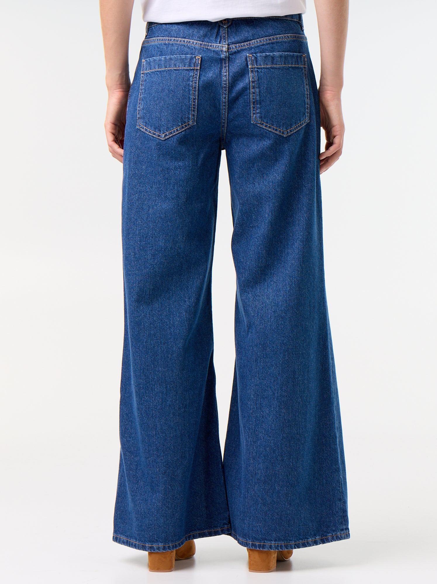 Jean wide leg / coupe large avec poches plaquées - Bleu (GKI14_1)