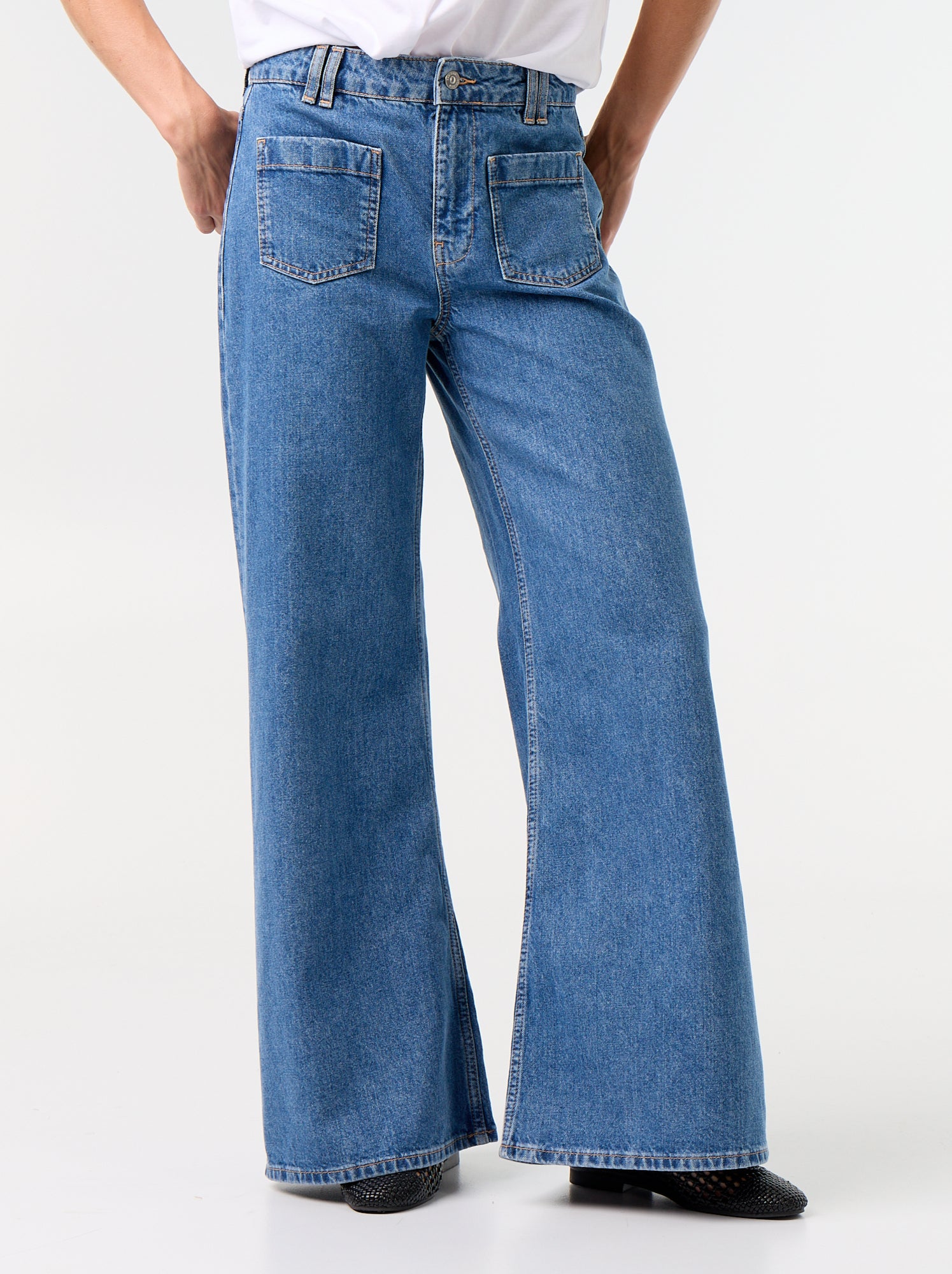 Jean wide leg / coupe large avec poches plaquées - Bleu (GKI14_2)