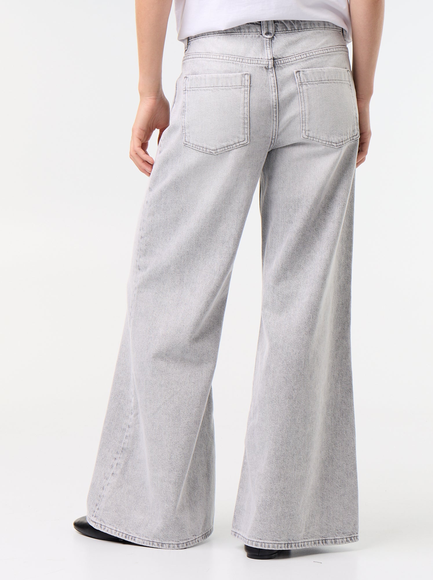 Jean wide leg / coupe large avec poches plaquées - Gris