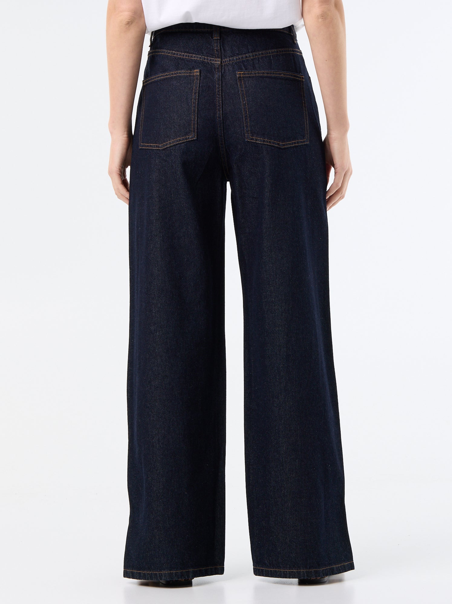 Jean wide leg / coupe large avec pressions factices sur les côtés - Bleu (GJM39_2)