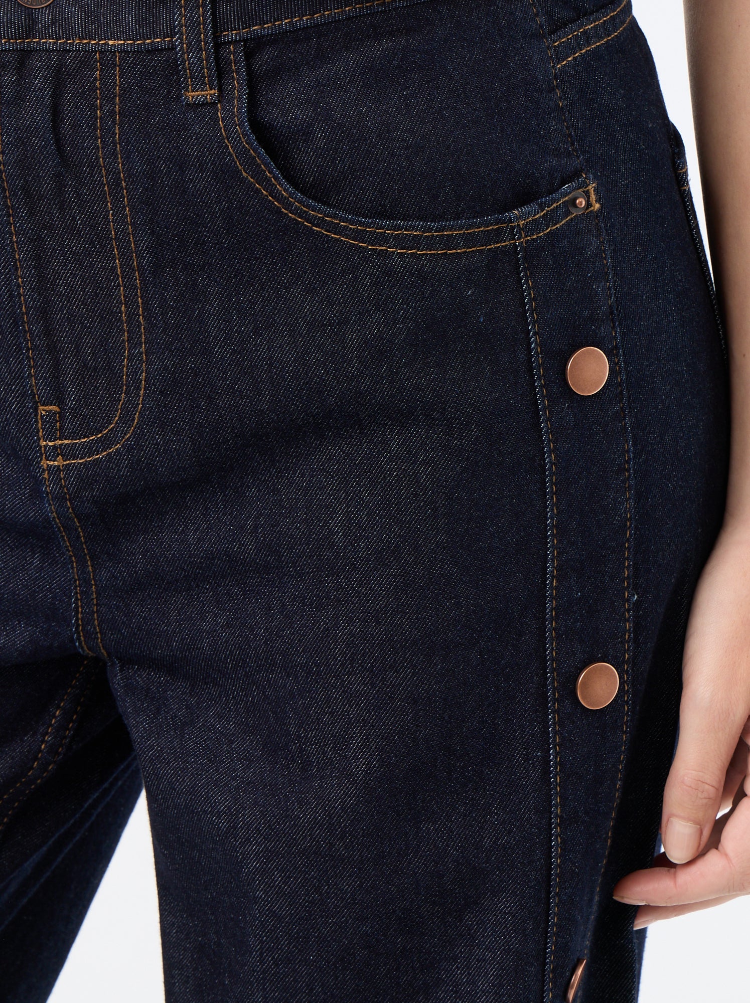 Jean wide leg / coupe large avec pressions factices sur les côtés - Bleu (GJM39_2)