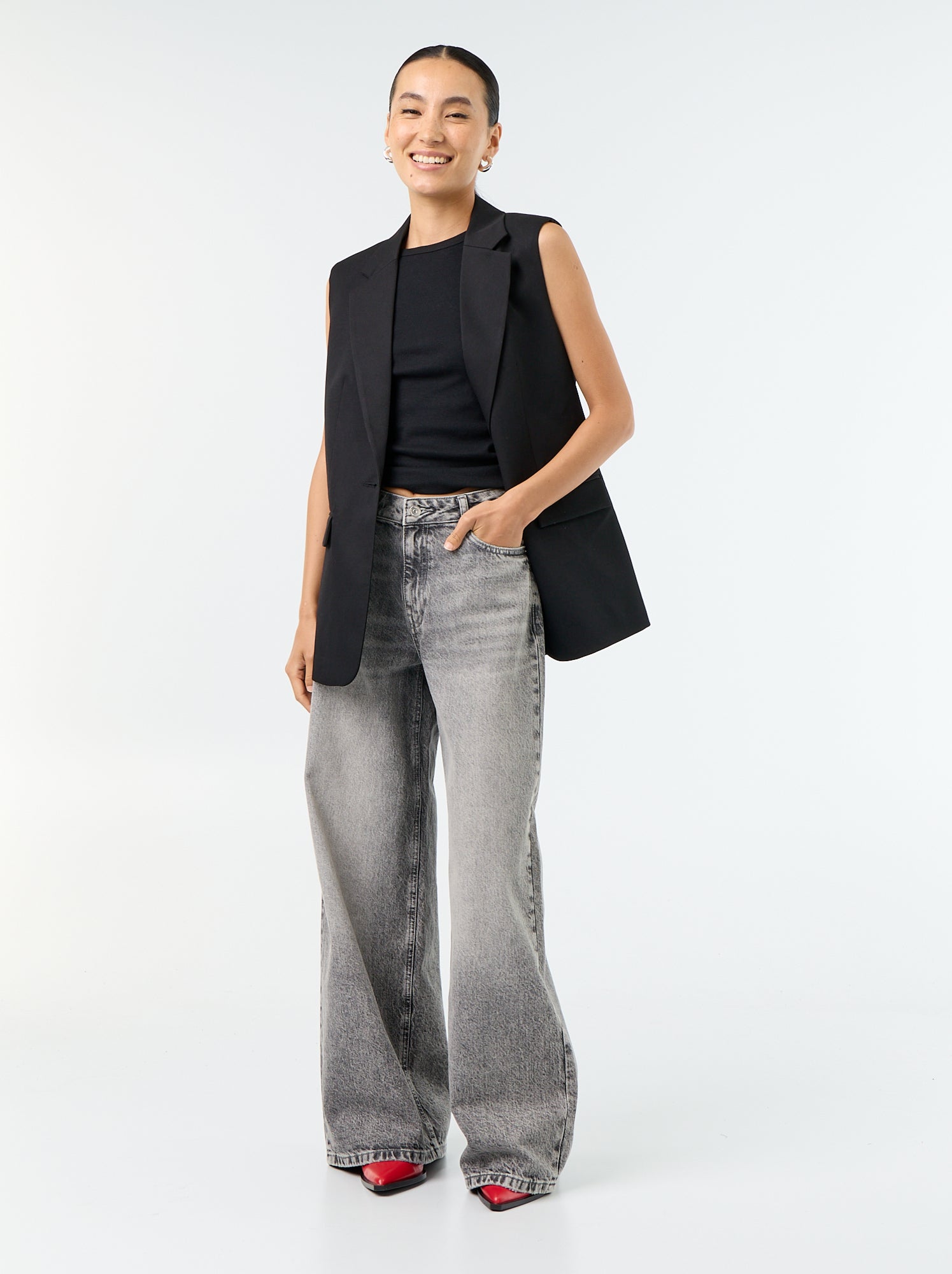 Jean wide leg / coupe large - Gris