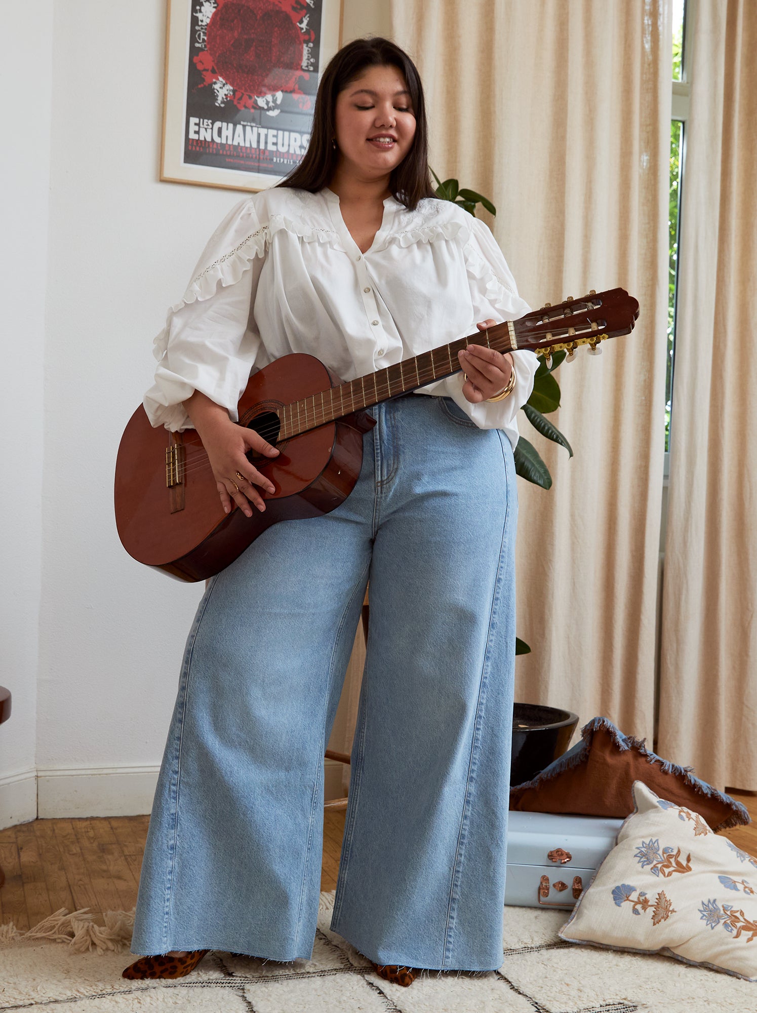 Jean wide leg et bord à cru - Bleu (GJL11_2)
