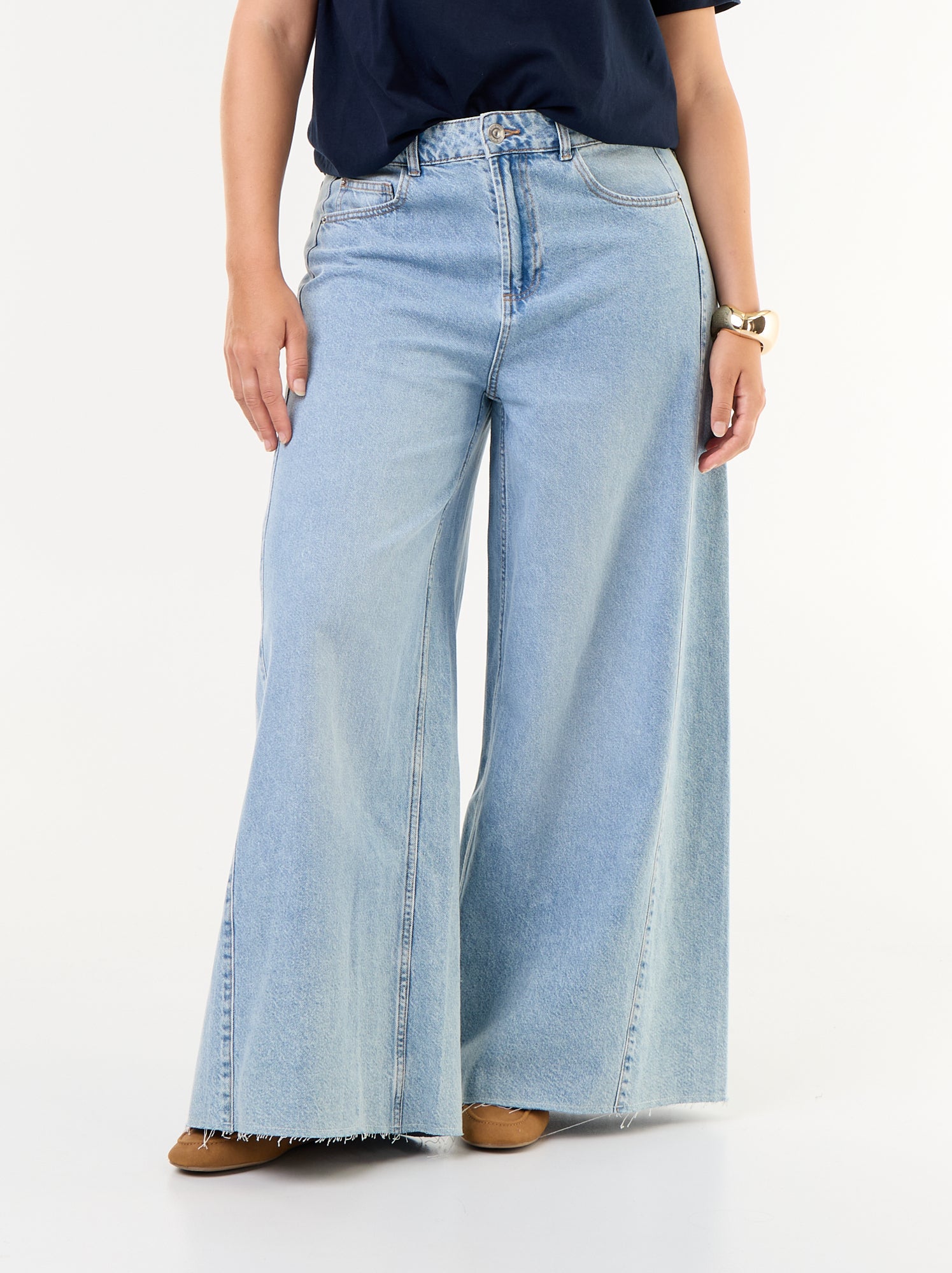 Jean wide leg et bord à cru - Bleu (GJL11_2)