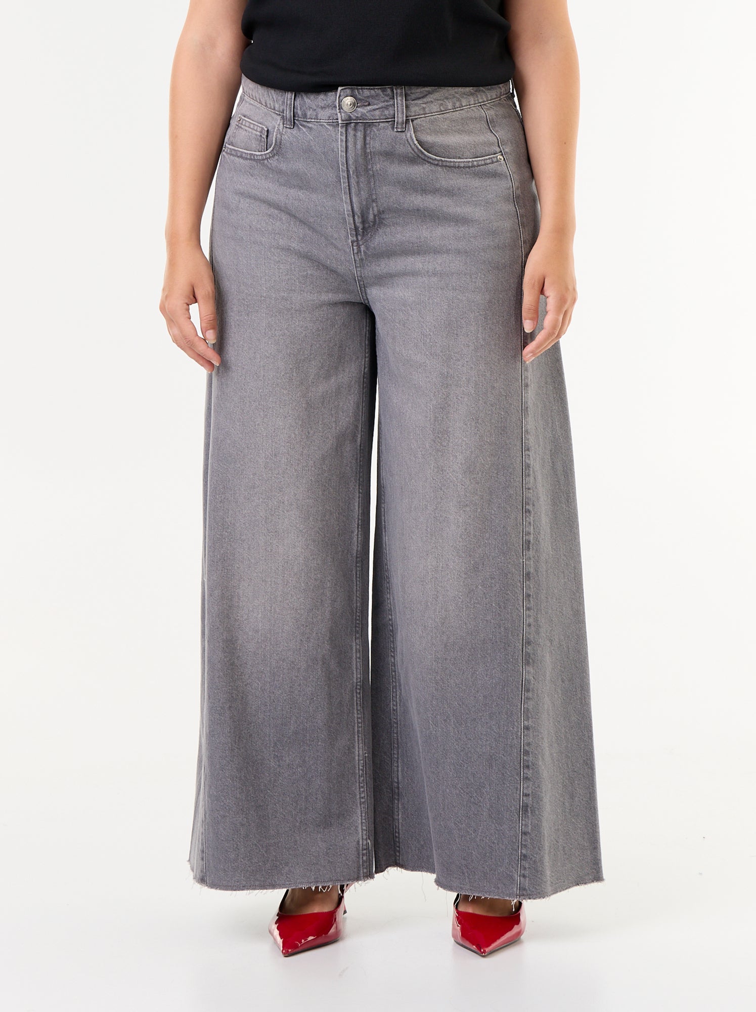 Jean wide leg et bord à cru - Gris