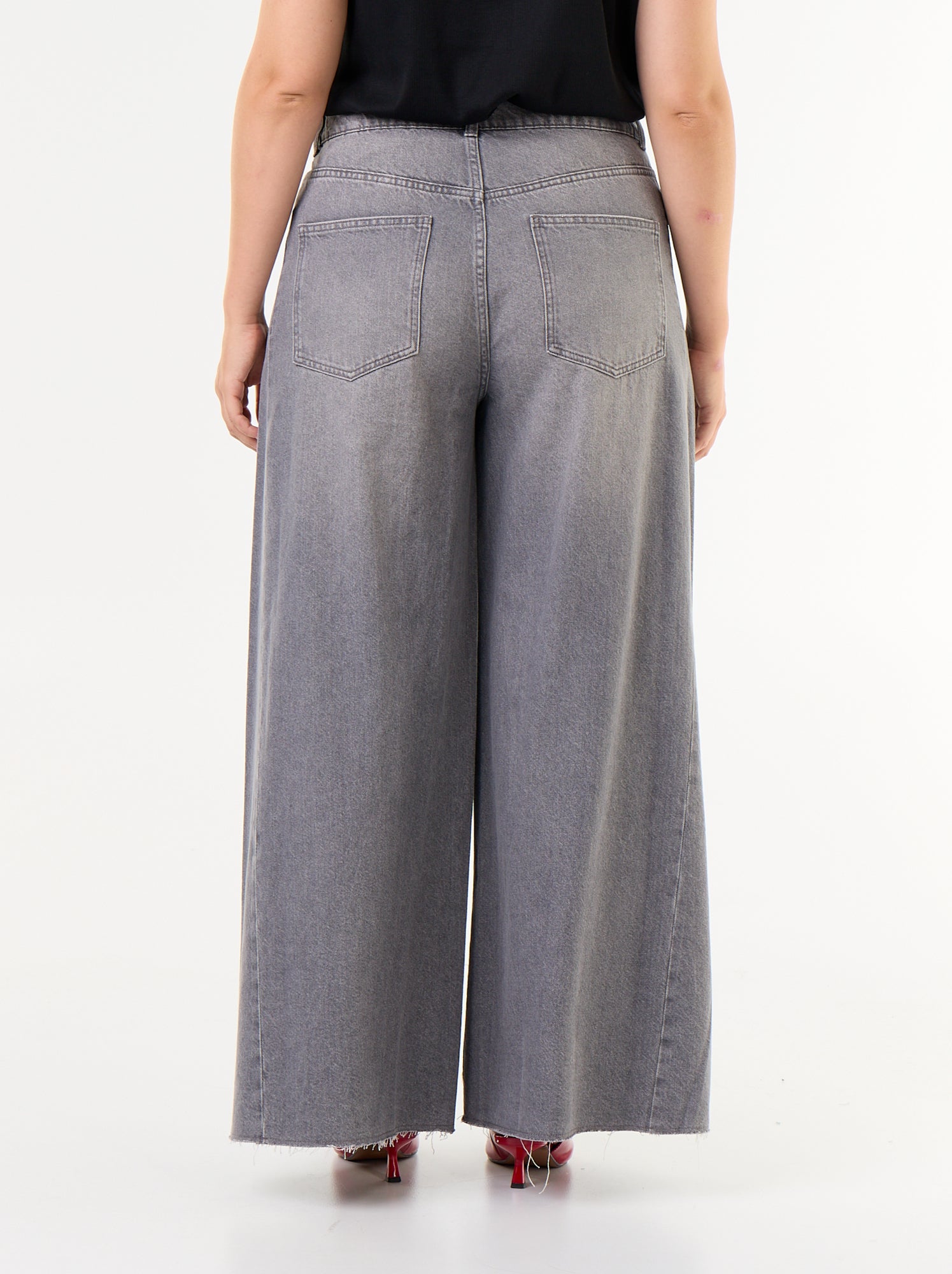 Jean wide leg et bord à cru - Gris