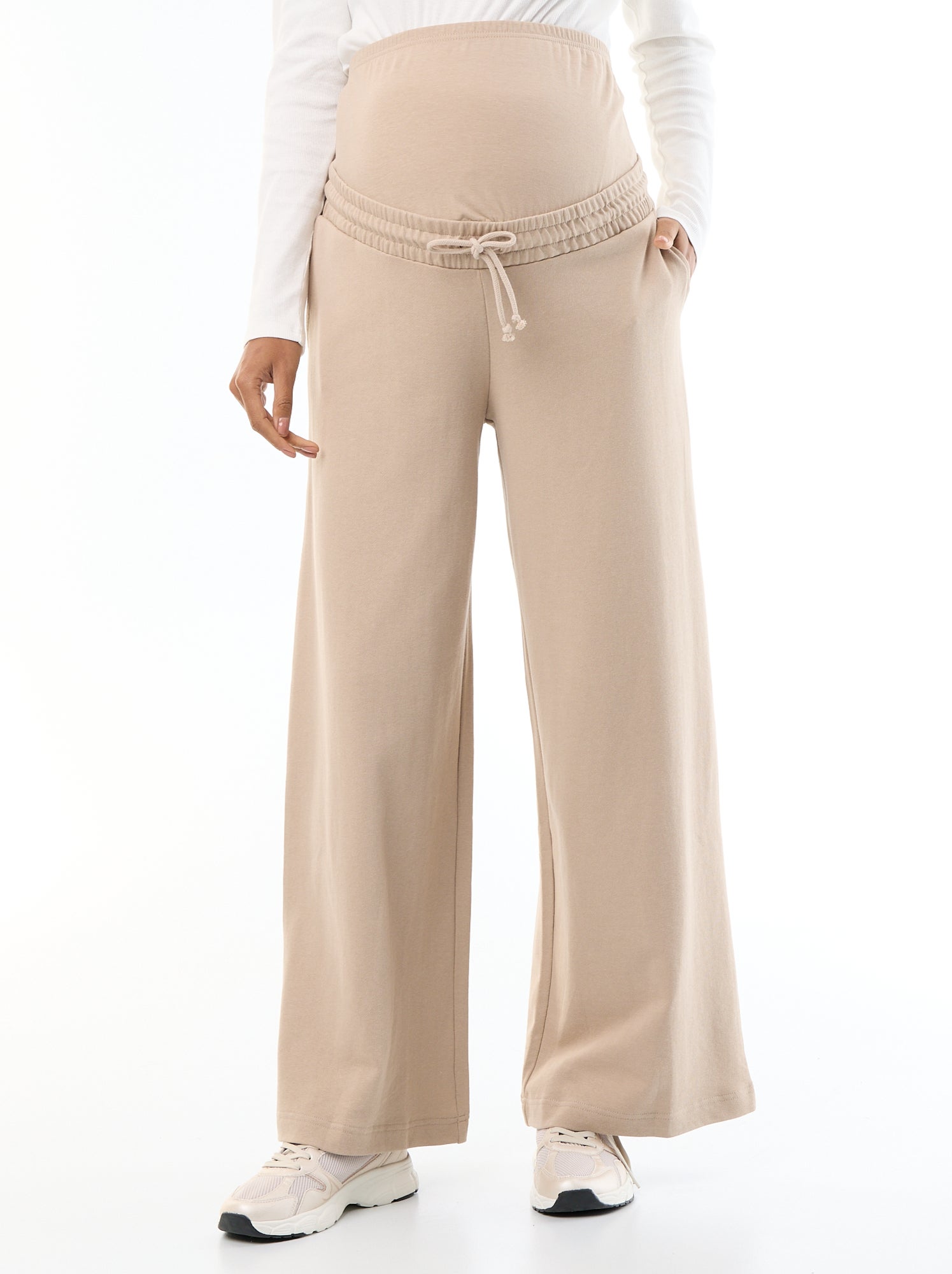 Jogging de maternité wide leg en french terry - Beige