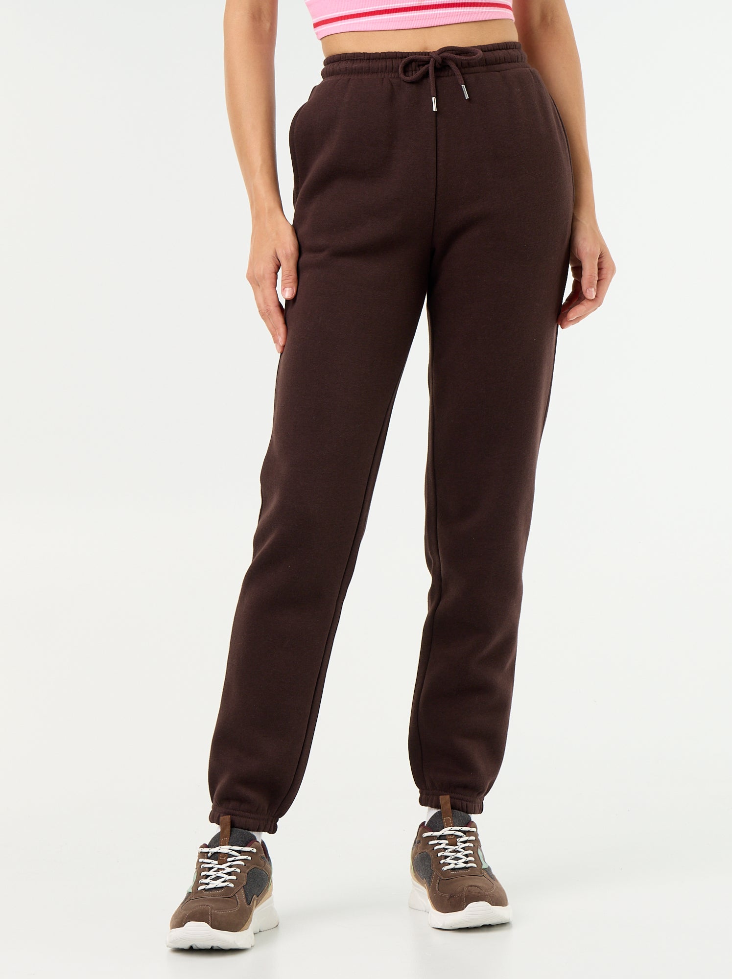 Pantalon de jogging femme en maille lourde - Marron (DMA23_18)