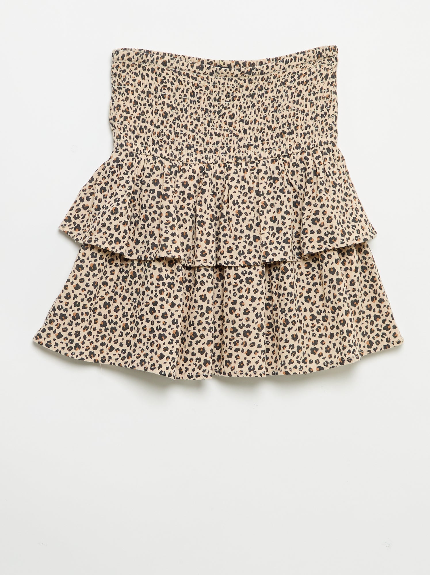 Jupe à volants avec un motif léopard - Beige