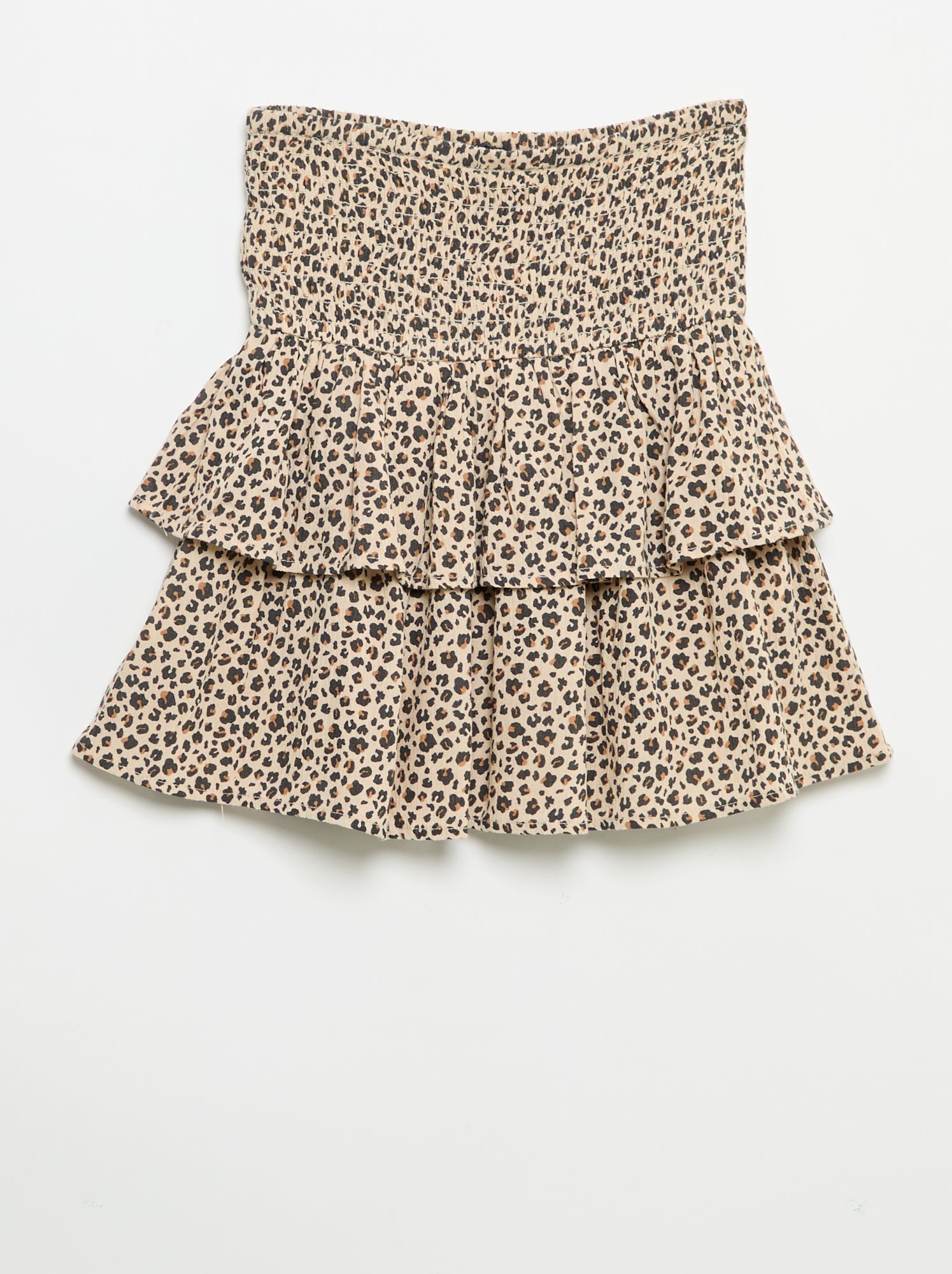 Jupe à volants avec un motif léopard - Beige