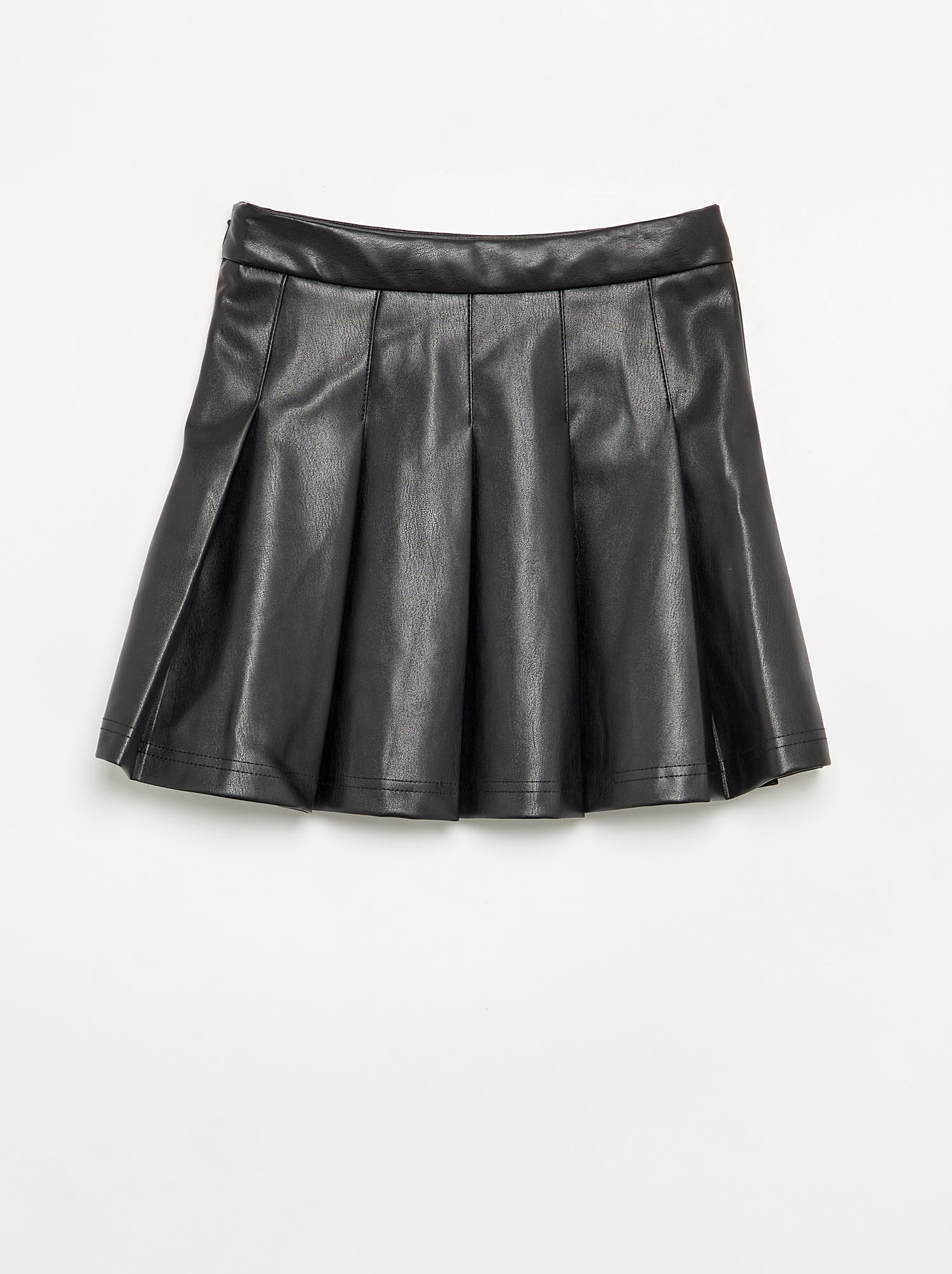 Jupe courte plissée en simili - Noir