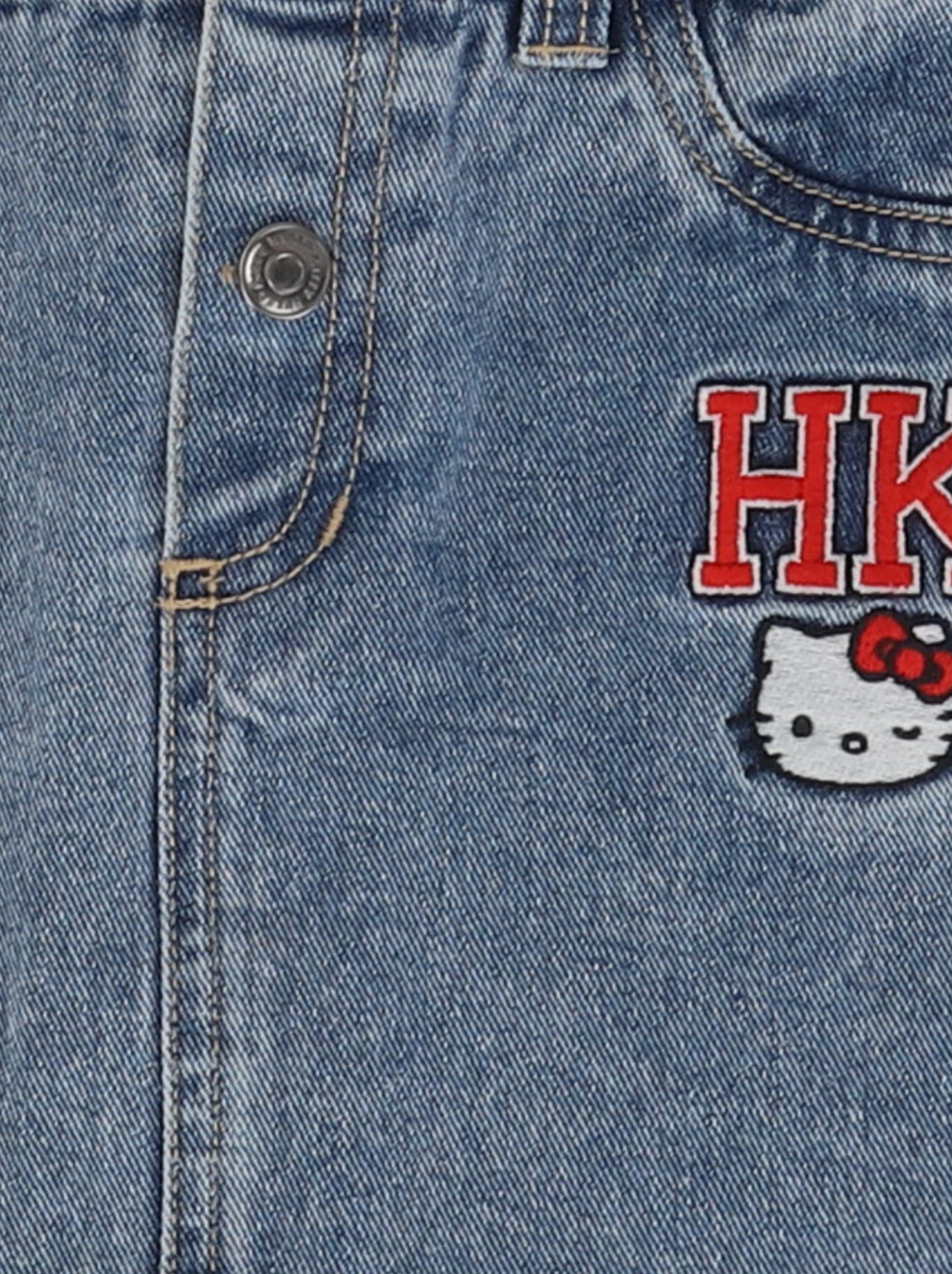 Jupe en denim avec patchs brodés 'Hello Kitty' - Bleu