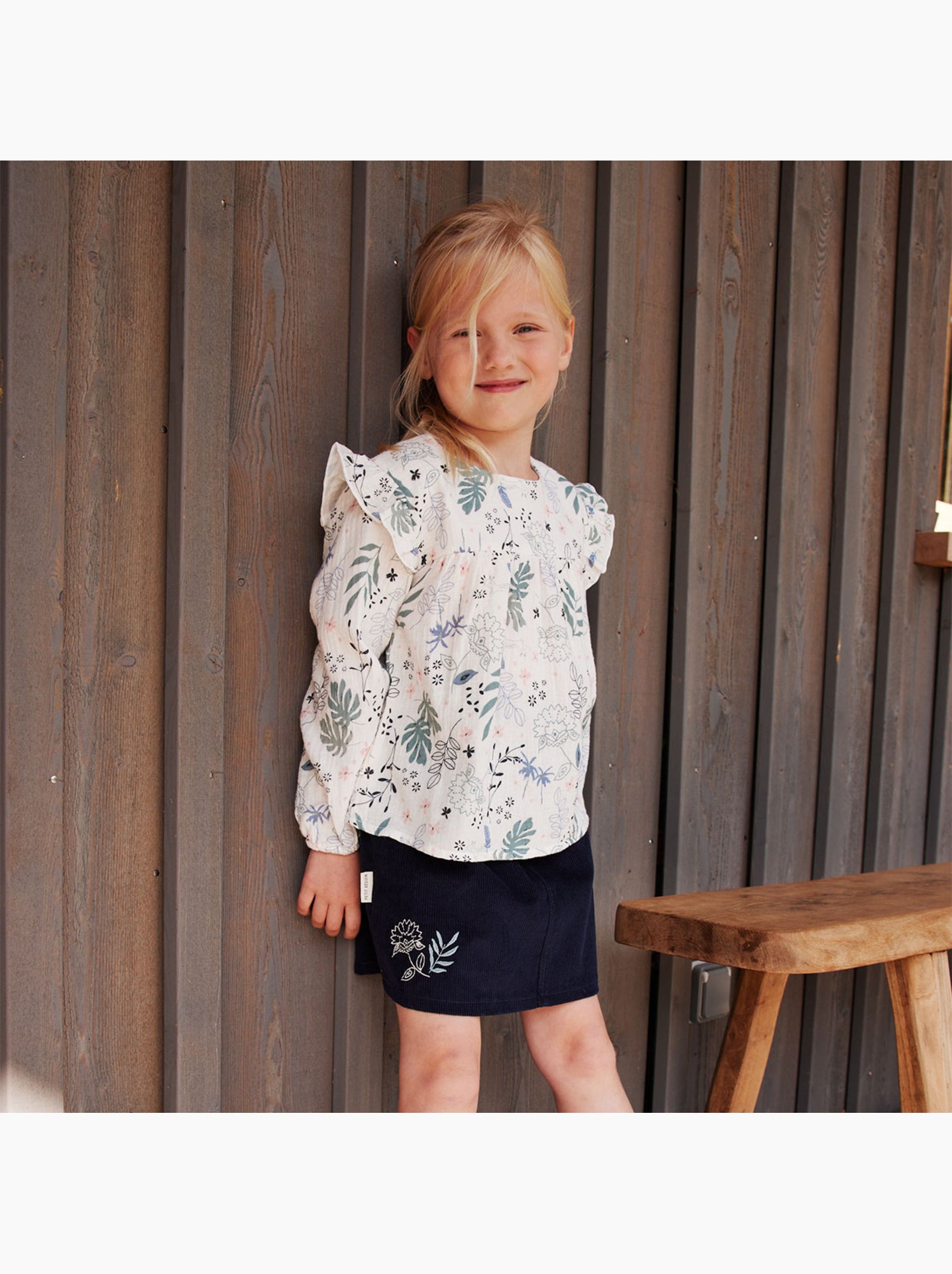 Jupe enfant en velours côtelé belle de nuit - Bleu