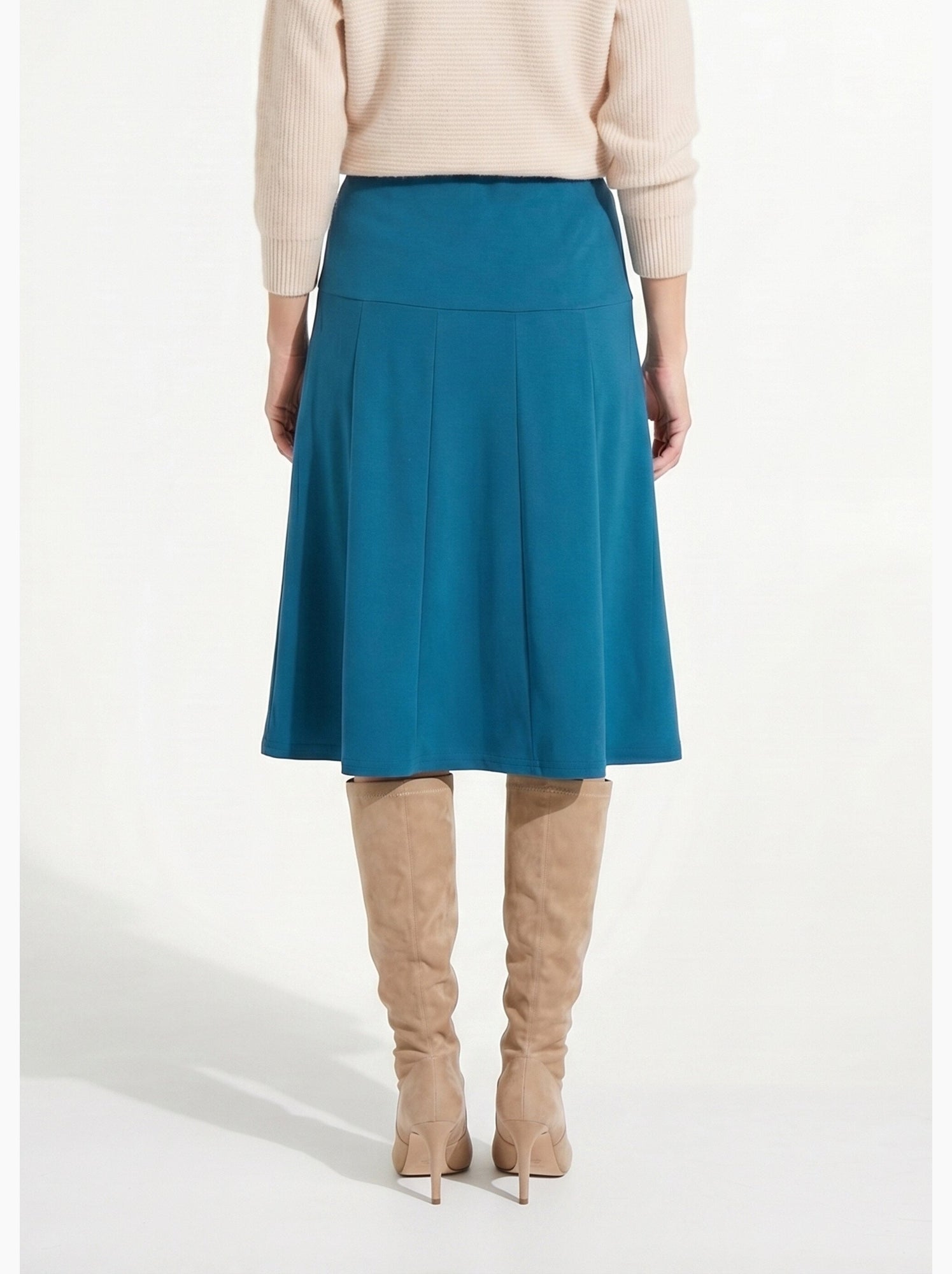 Jupe évasée mi longue unie taille élastiquée - afibel - Bleu canard